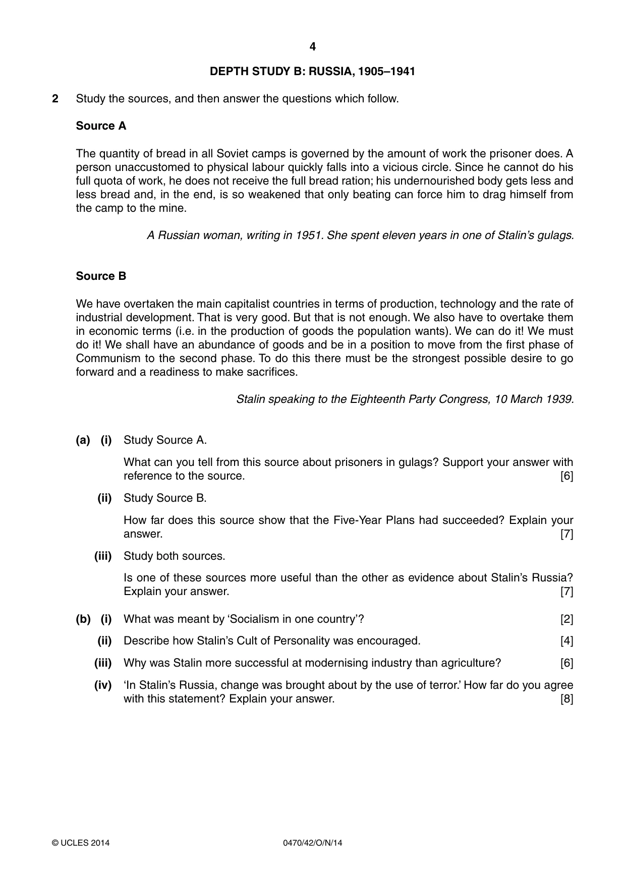 Cambridge IGCSE History 0470 2014 Oct/Nov Paper 4 · Variant 2 question paper, page 4 of 12