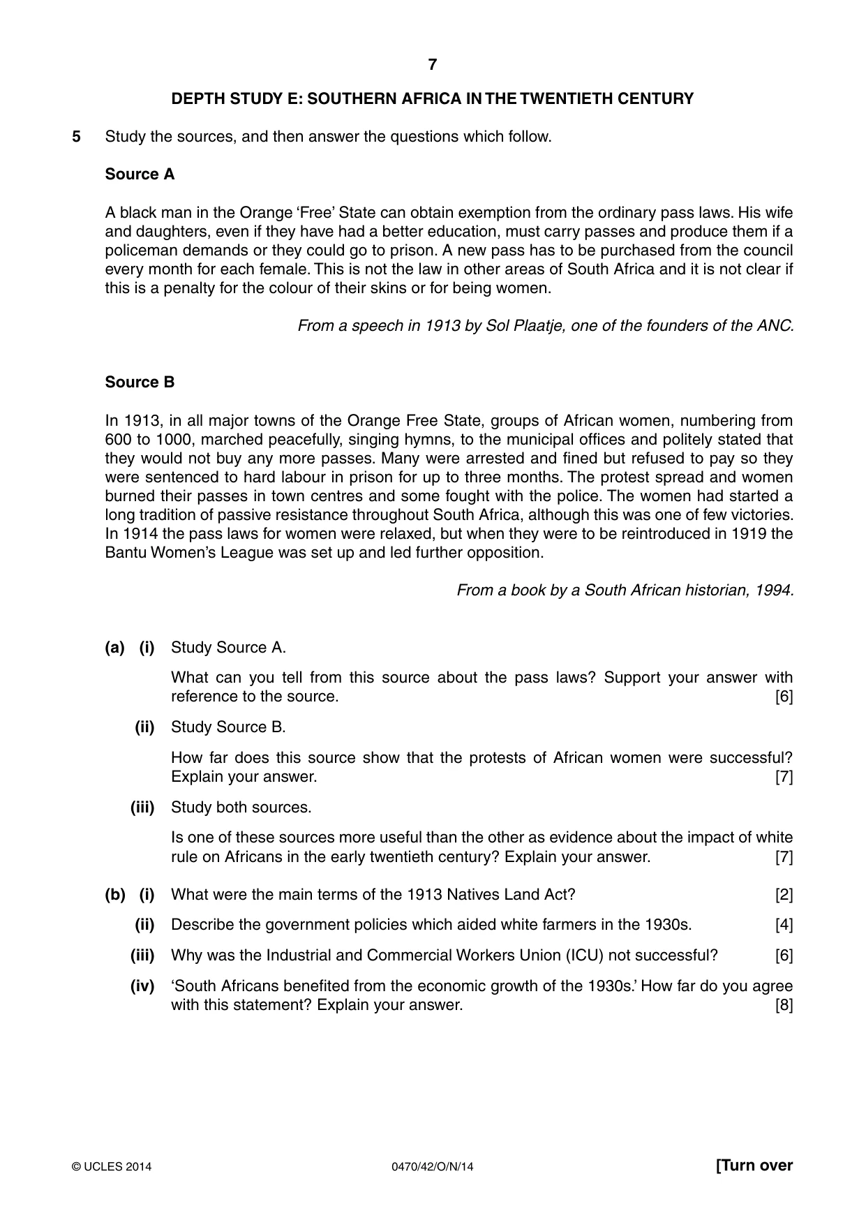 Cambridge IGCSE History 0470 2014 Oct/Nov Paper 4 · Variant 2 question paper, page 7 of 12