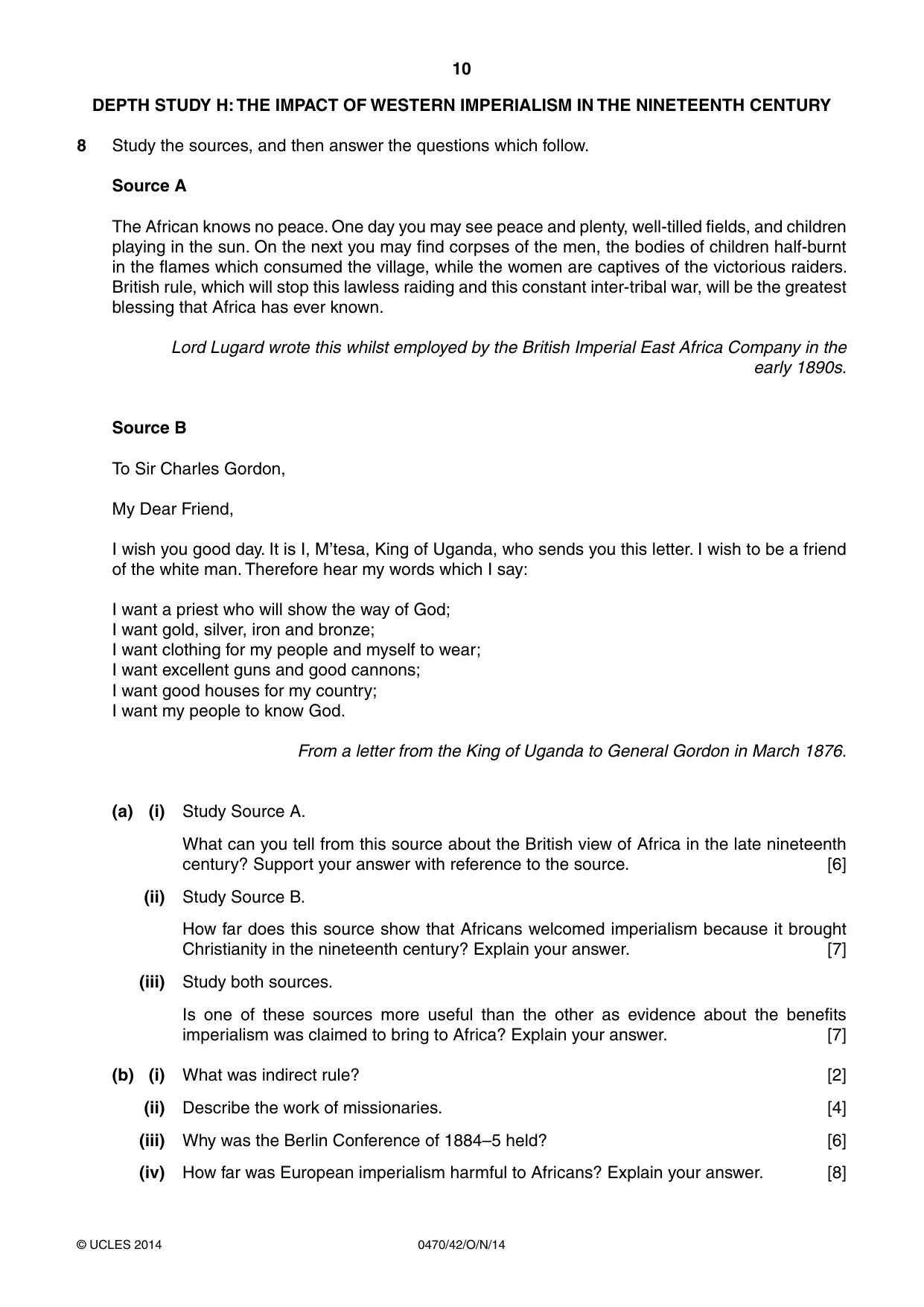 Cambridge IGCSE History 0470 2014 Oct/Nov Paper 4 · Variant 2 question paper, page 10 of 12
