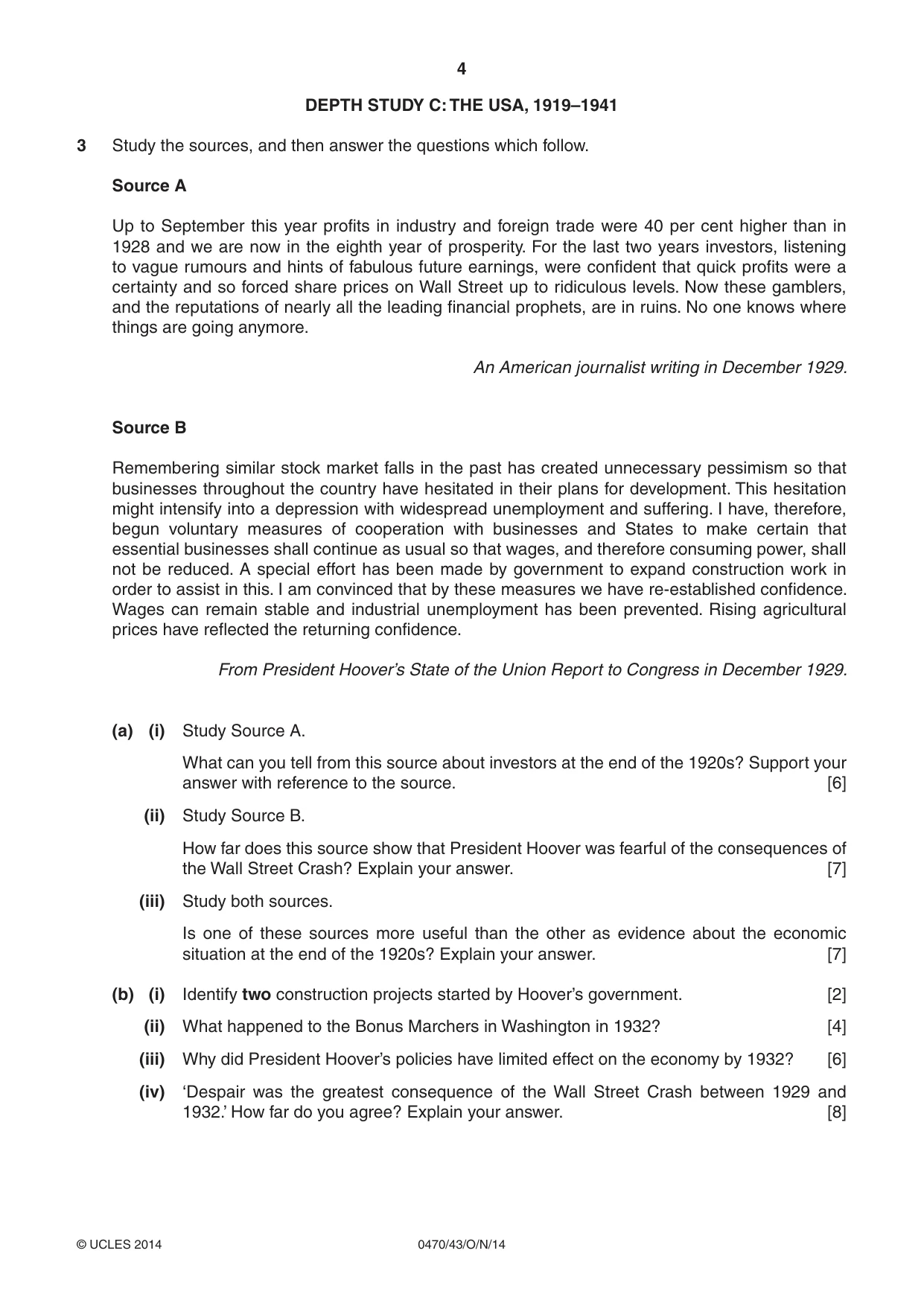 Cambridge IGCSE History 0470 2014 Oct/Nov Paper 4 · Variant 3 question paper, page 4 of 12