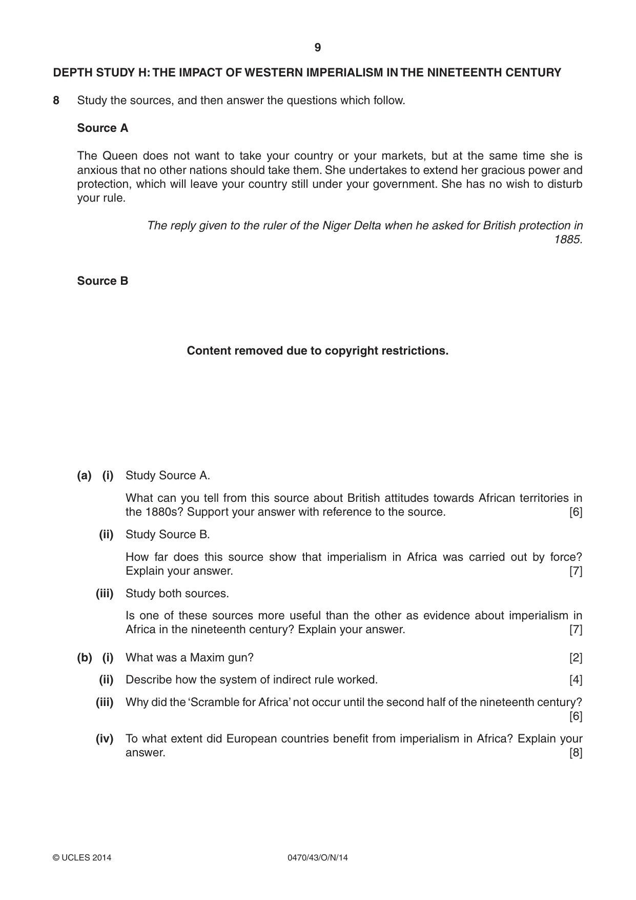 Cambridge IGCSE History 0470 2014 Oct/Nov Paper 4 · Variant 3 question paper, page 9 of 12