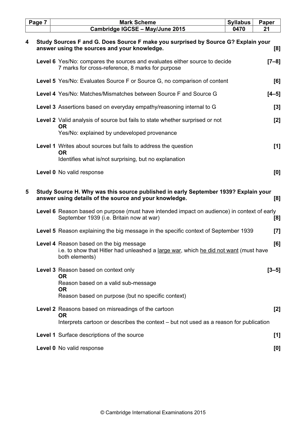 Mark scheme, page 7 of 8