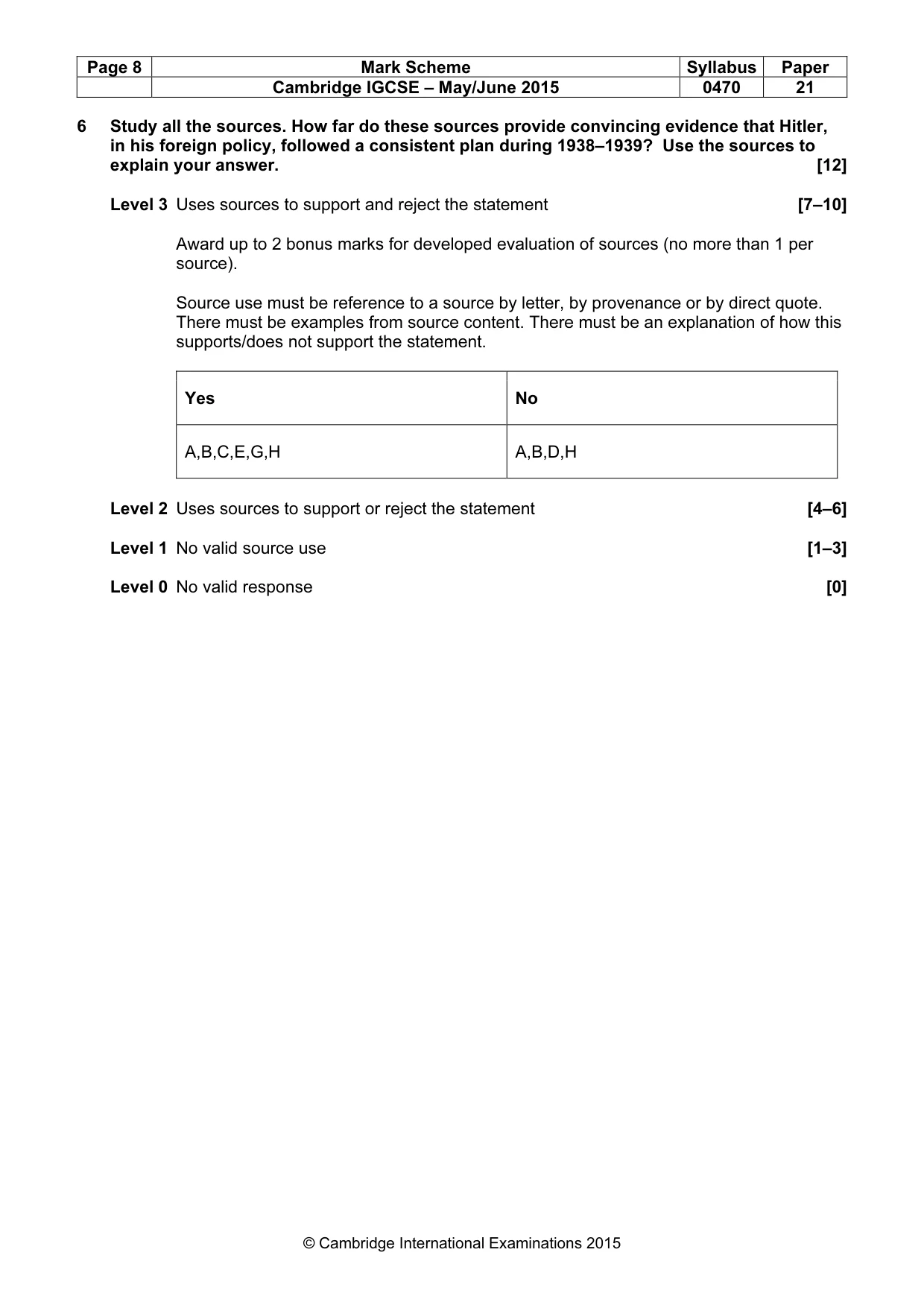 Mark scheme, page 8 of 8