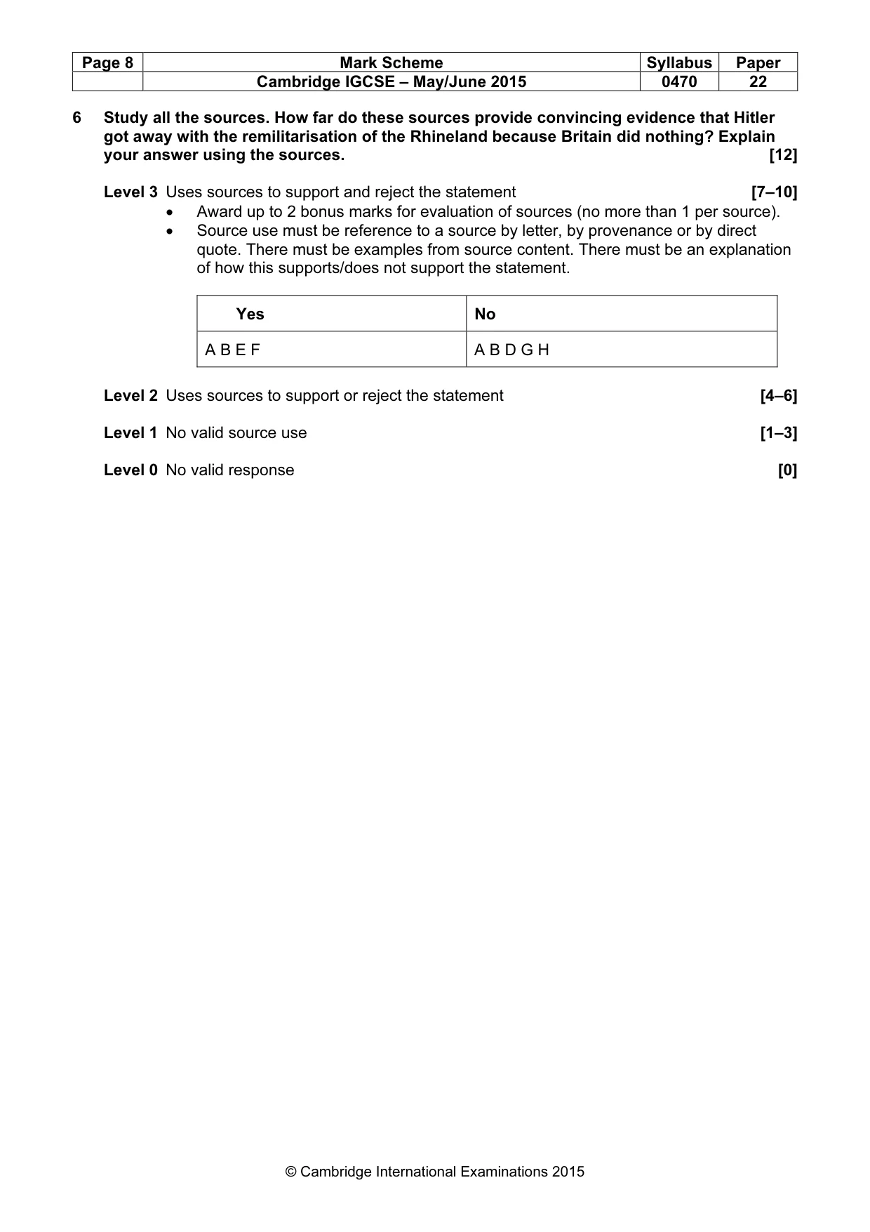 Mark scheme, page 8 of 8