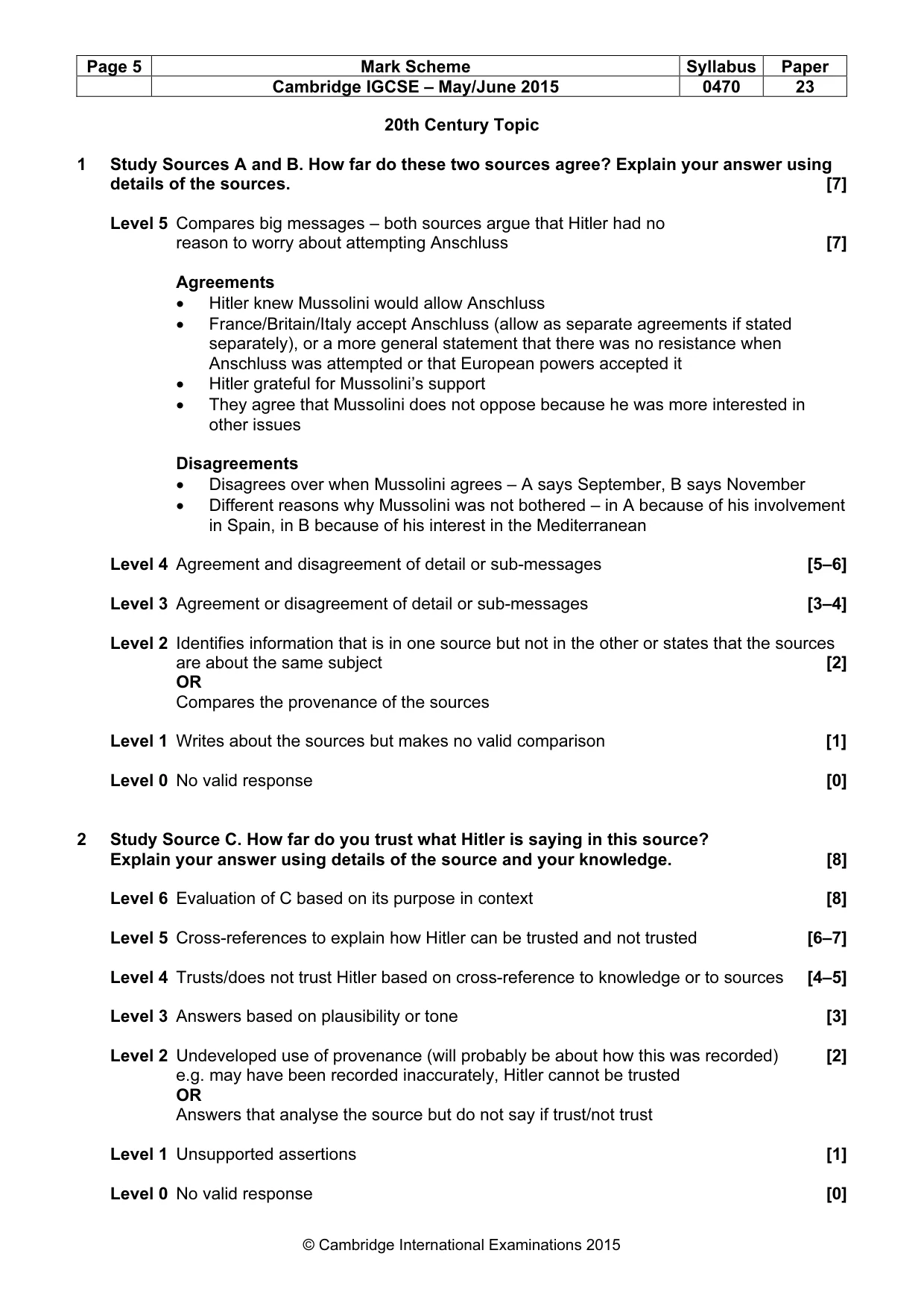 Mark scheme, page 5 of 7