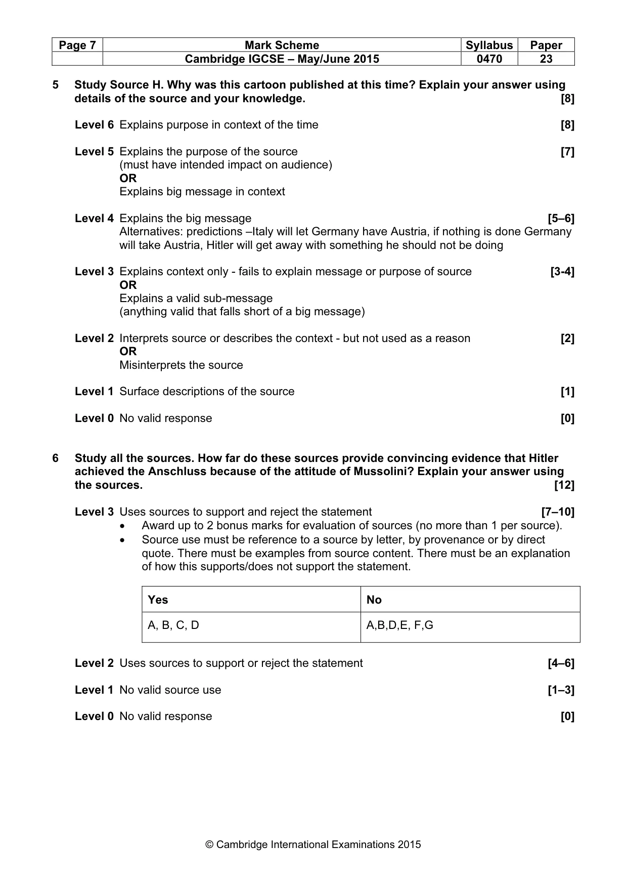 Mark scheme, page 7 of 7