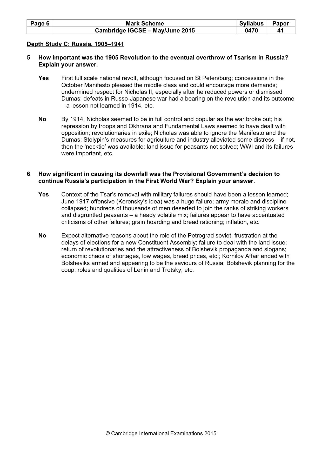 Mark scheme, page 6 of 10