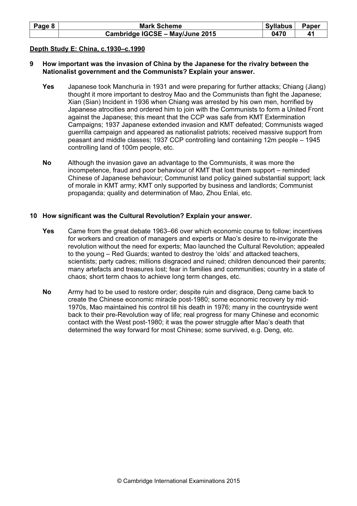 Mark scheme, page 8 of 10