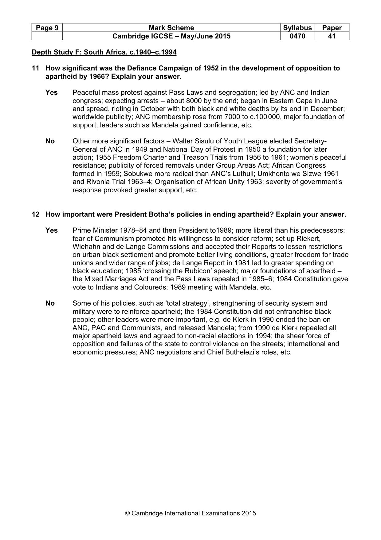 Mark scheme, page 9 of 10