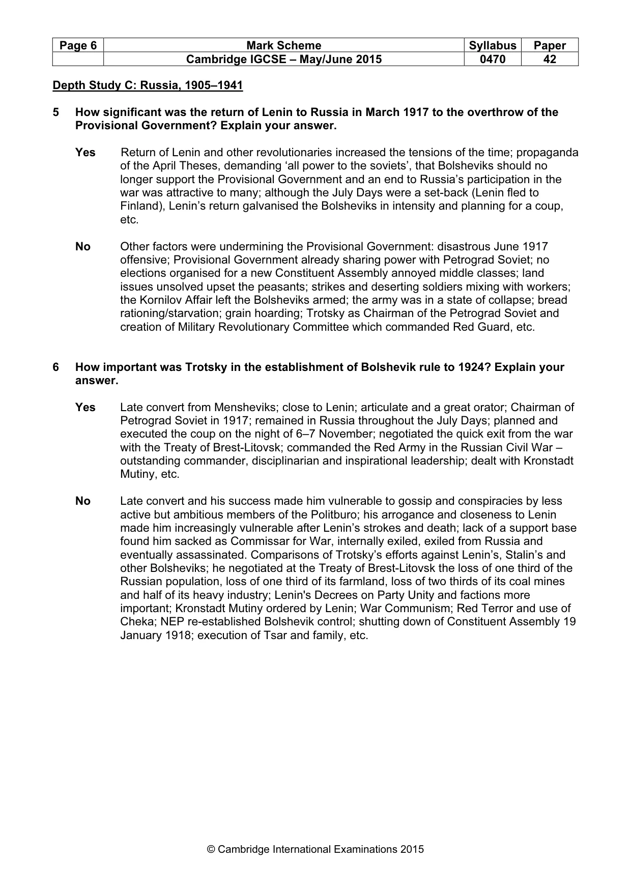 Mark scheme, page 6 of 10