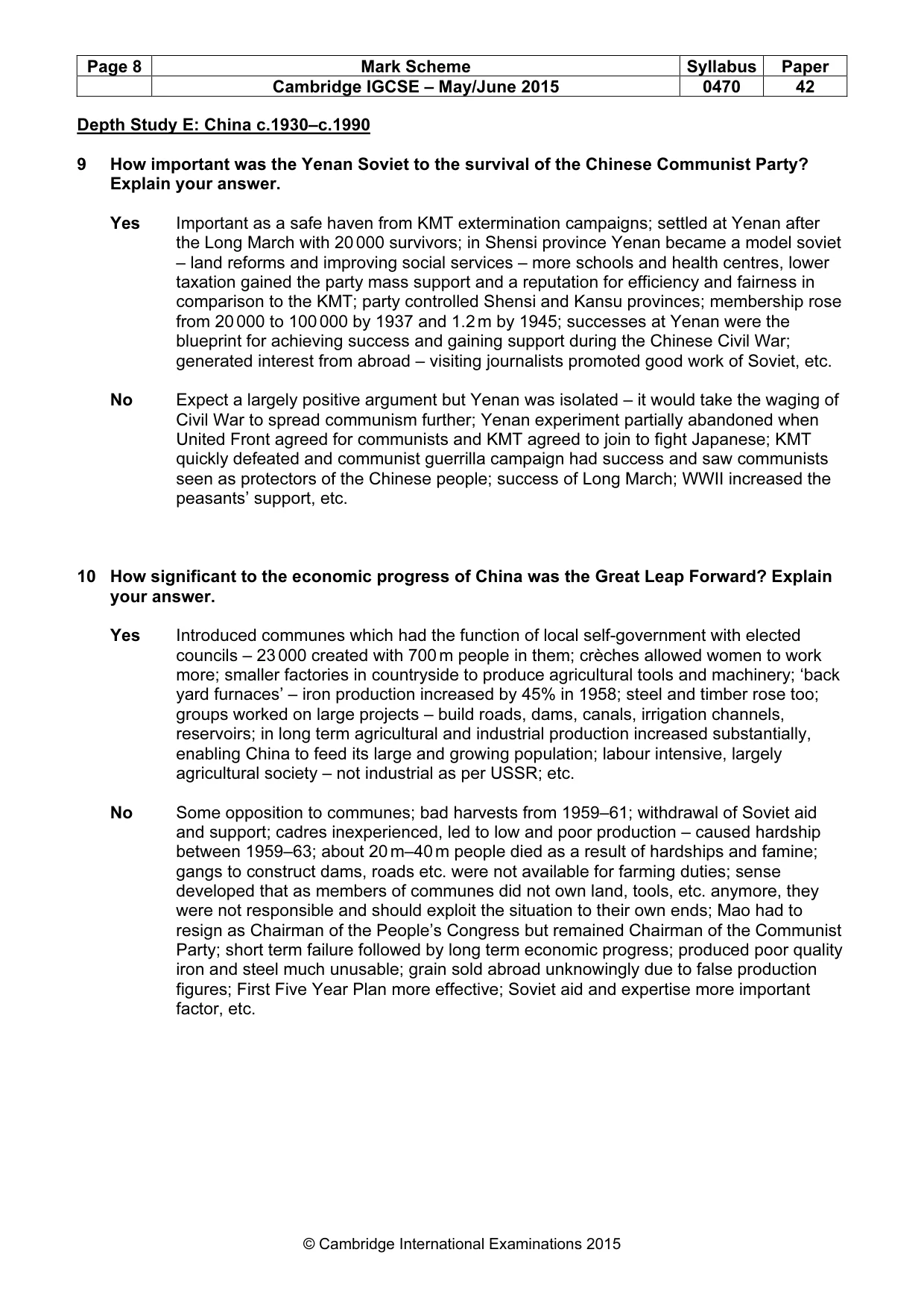 Mark scheme, page 8 of 10