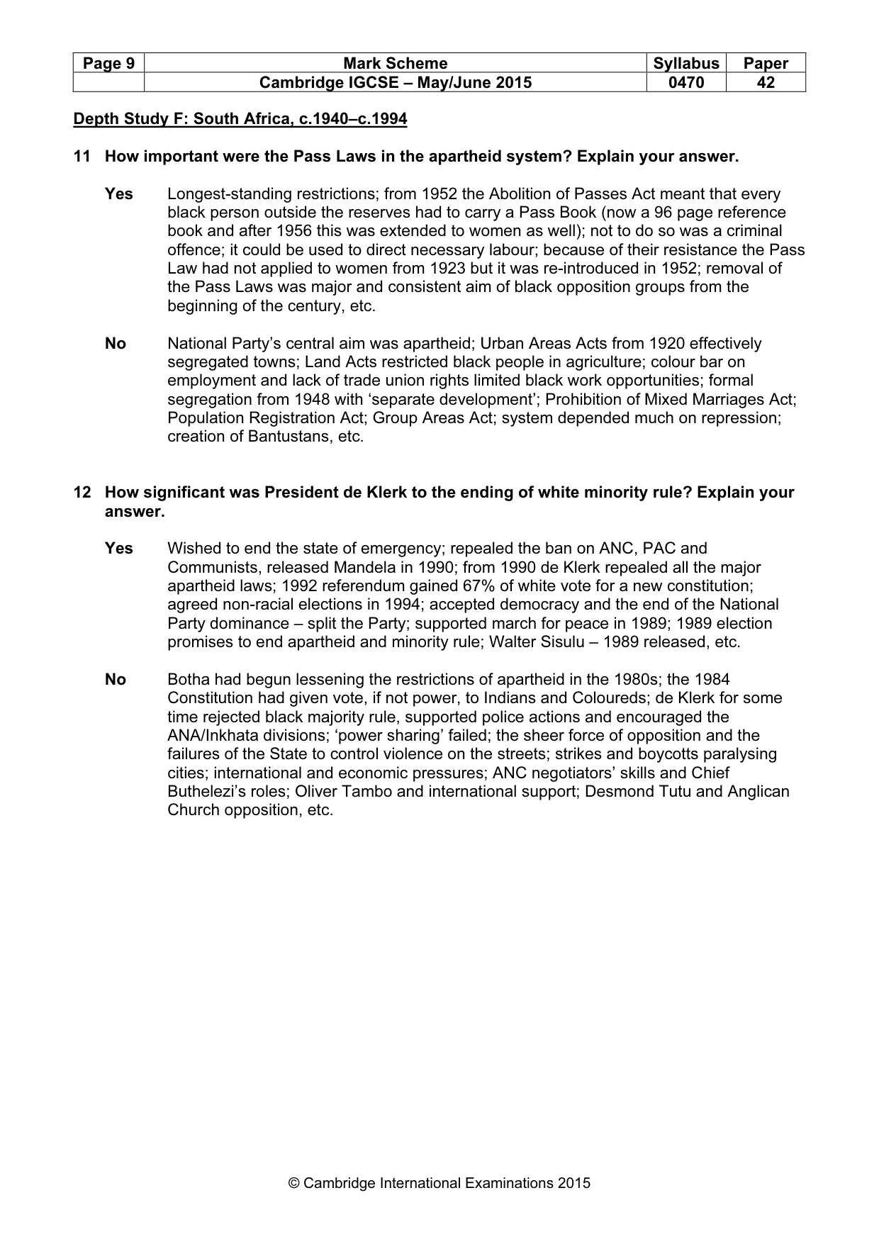 Mark scheme, page 9 of 10