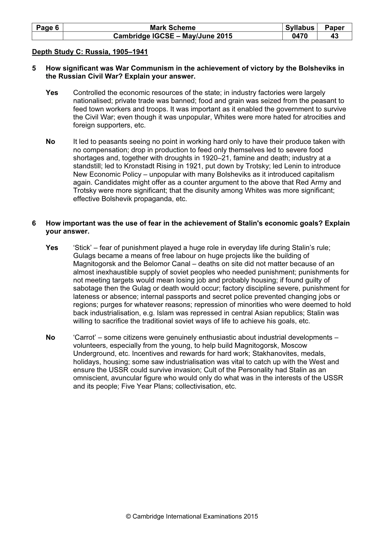 Mark scheme, page 6 of 10