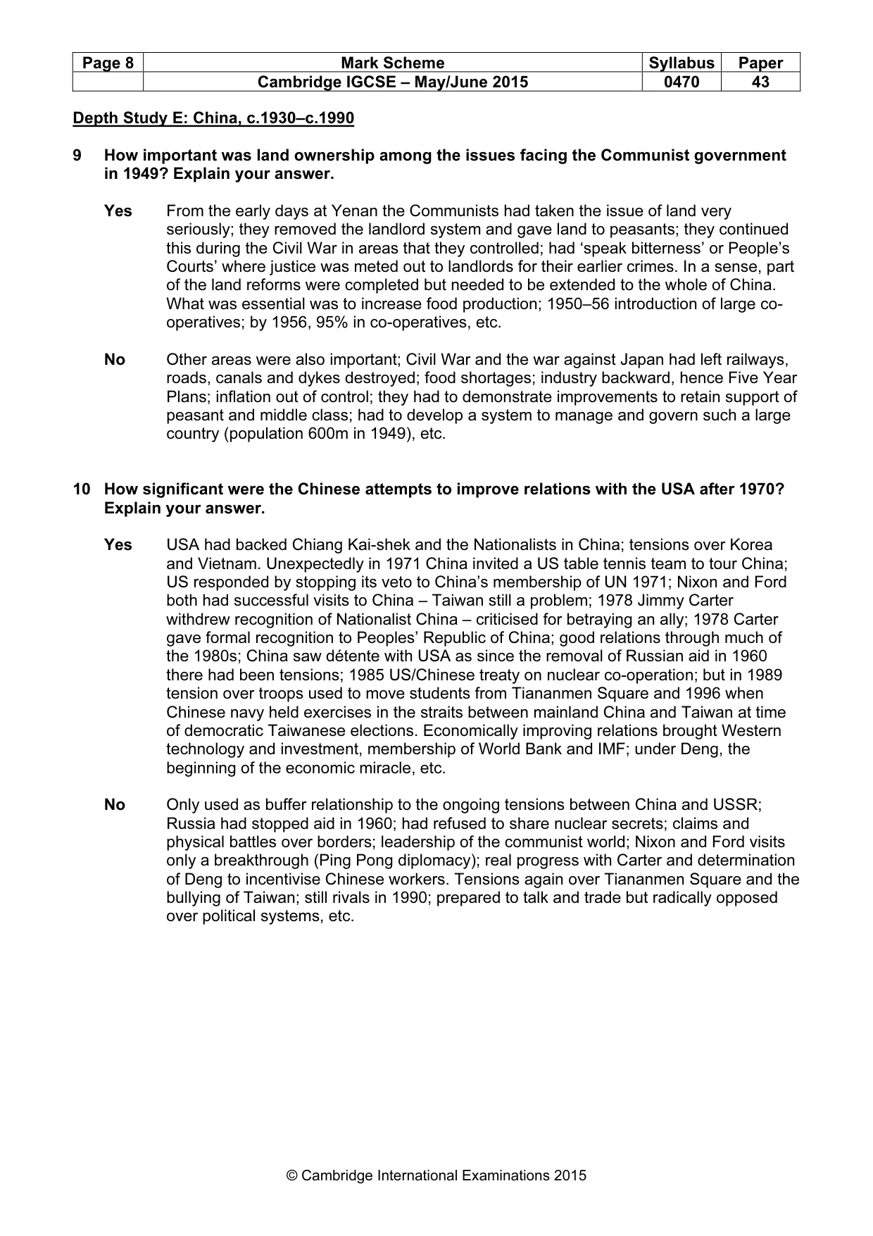 Mark scheme, page 8 of 10
