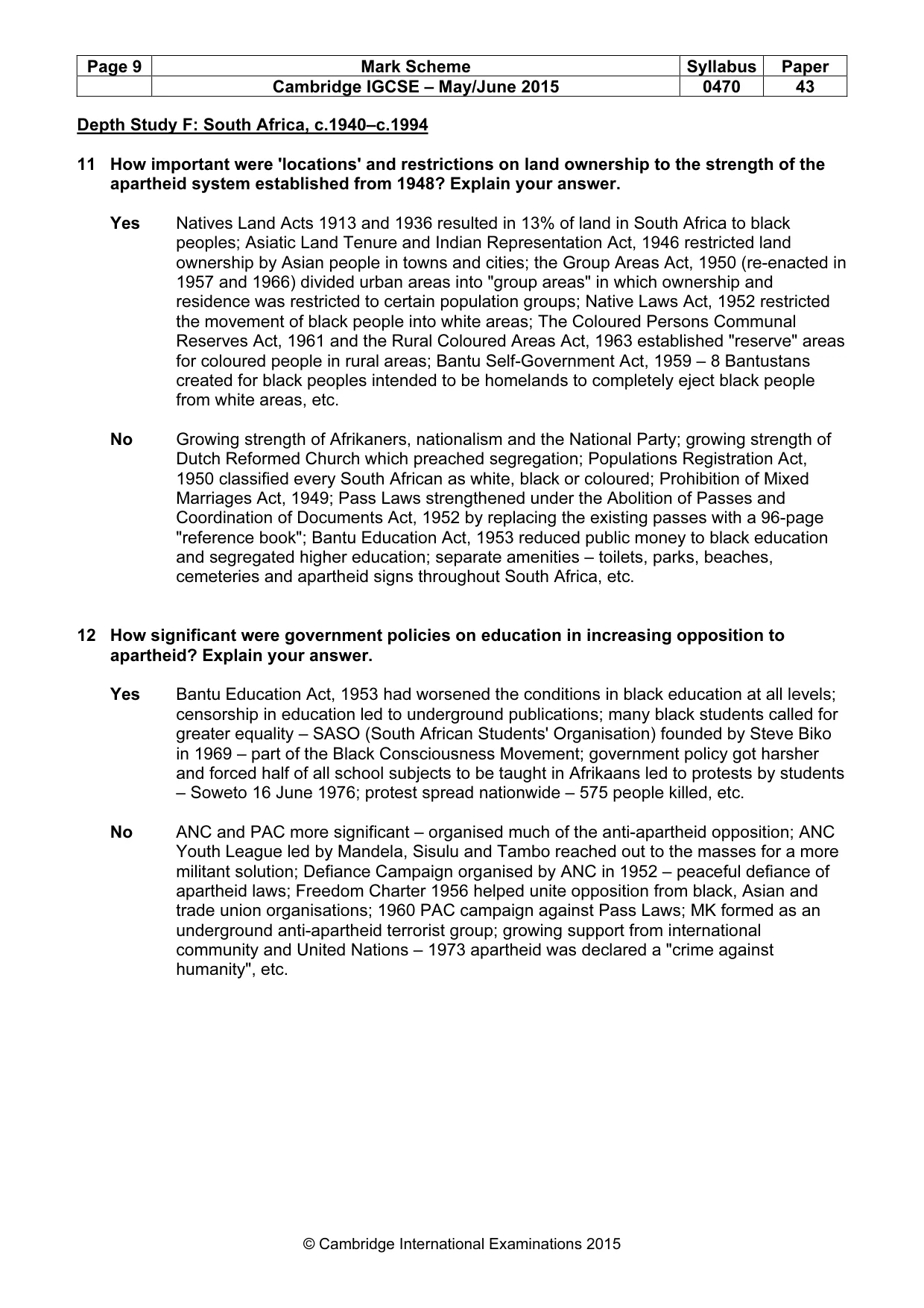 Mark scheme, page 9 of 10