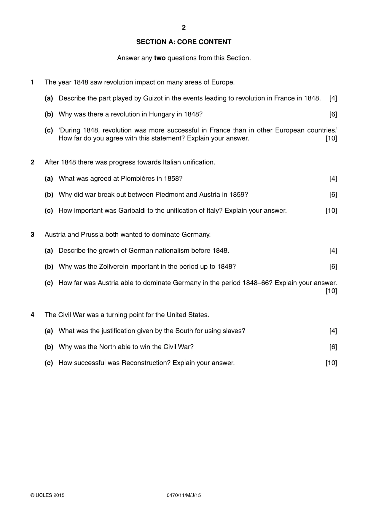 Cambridge IGCSE History 0470 2015 May/June Paper 1 · Variant 1 question paper, page 2 of 12