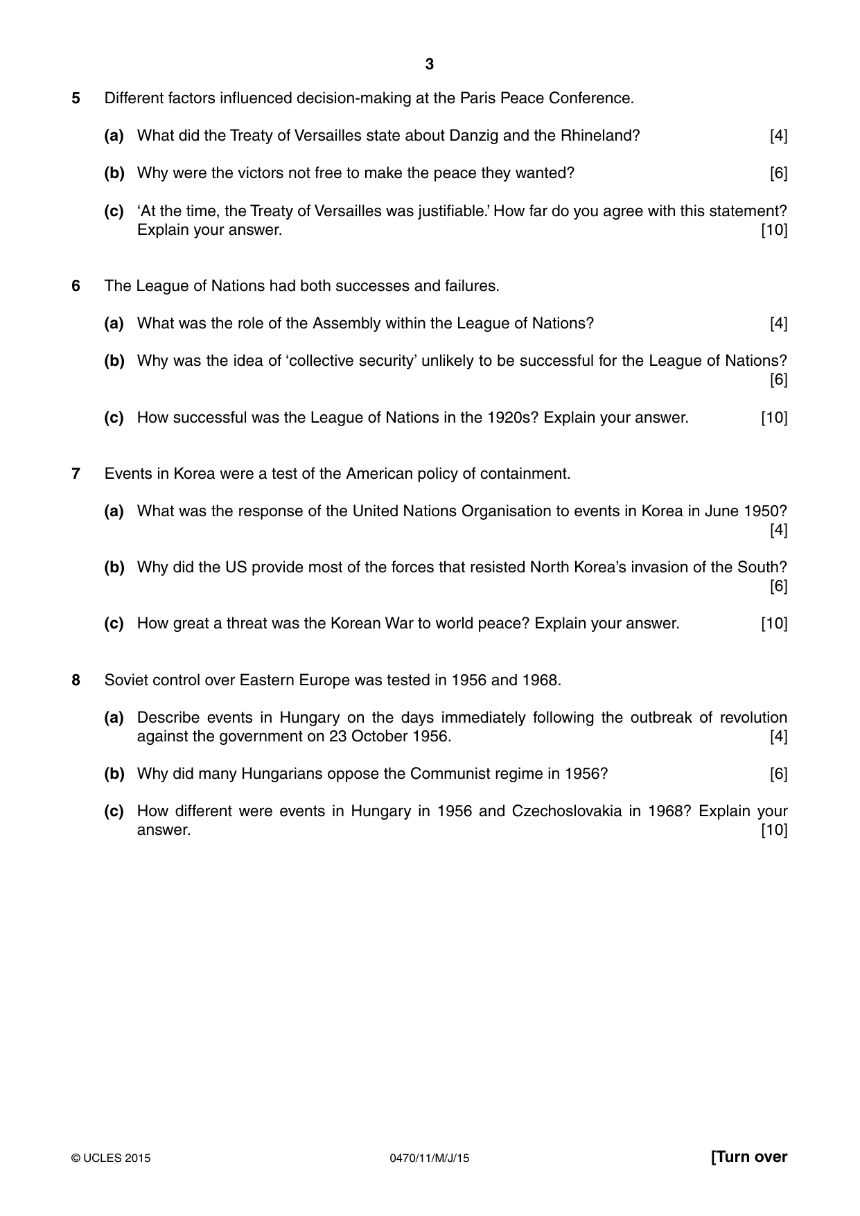 Cambridge IGCSE History 0470 2015 May/June Paper 1 · Variant 1 question paper, page 3 of 12