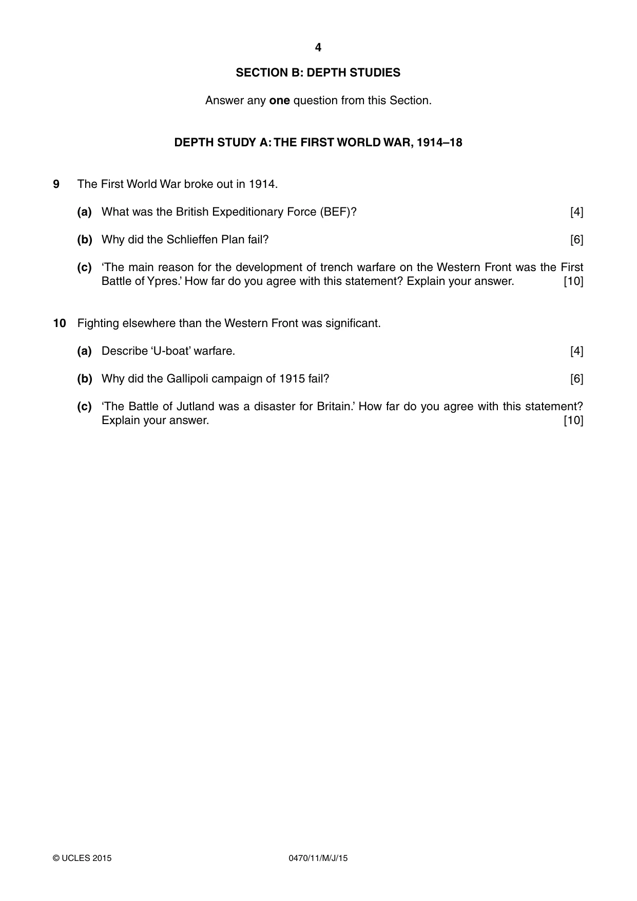 Cambridge IGCSE History 0470 2015 May/June Paper 1 · Variant 1 question paper, page 4 of 12