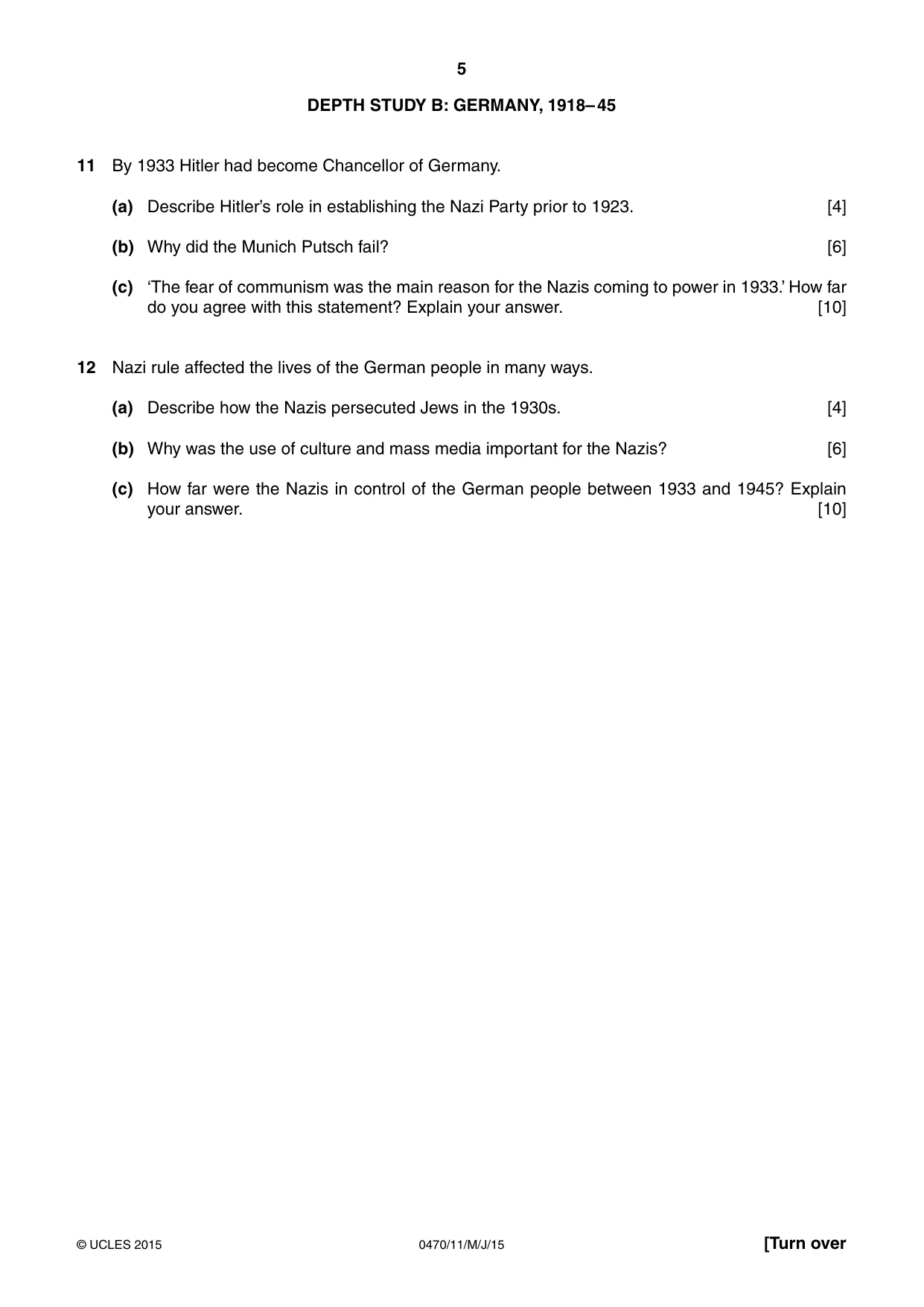 Cambridge IGCSE History 0470 2015 May/June Paper 1 · Variant 1 question paper, page 5 of 12