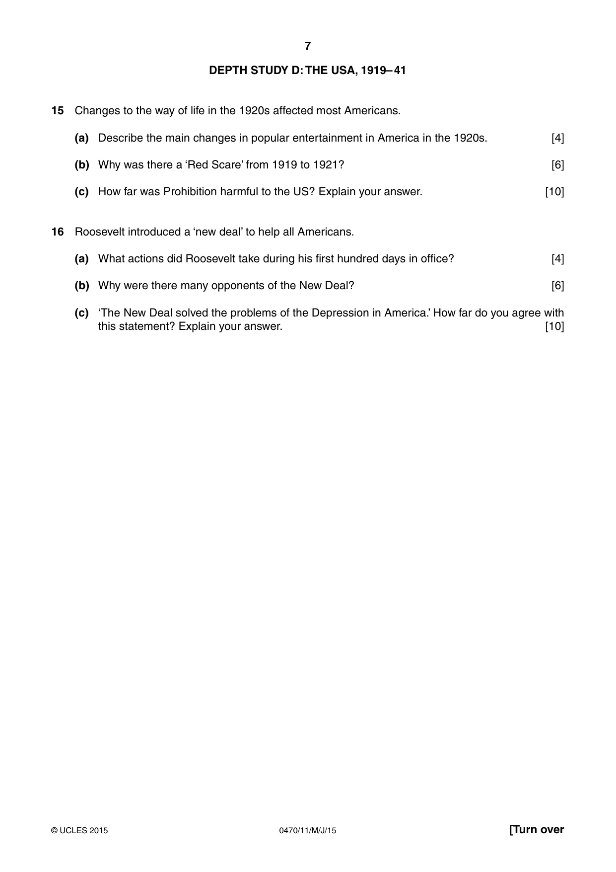 Cambridge IGCSE History 0470 2015 May/June Paper 1 · Variant 1 question paper, page 7 of 12
