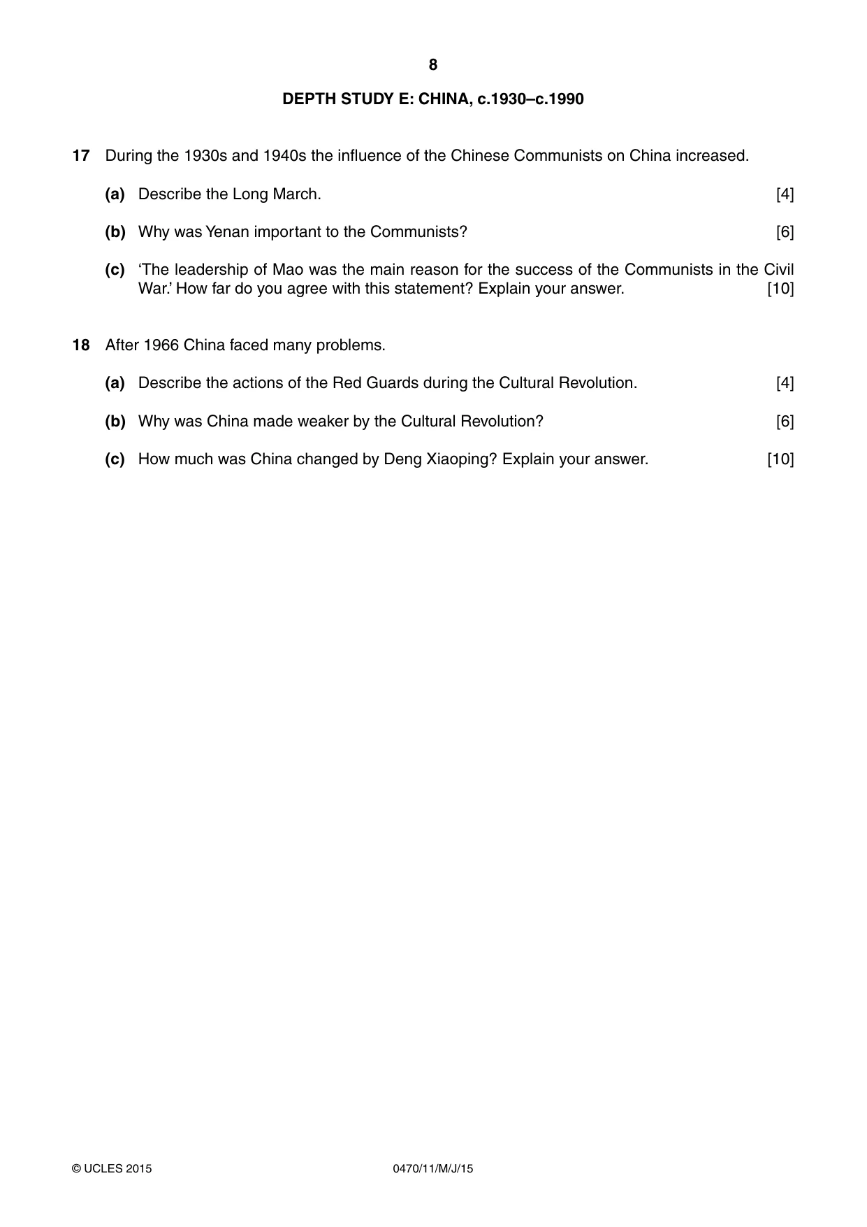 Cambridge IGCSE History 0470 2015 May/June Paper 1 · Variant 1 question paper, page 8 of 12