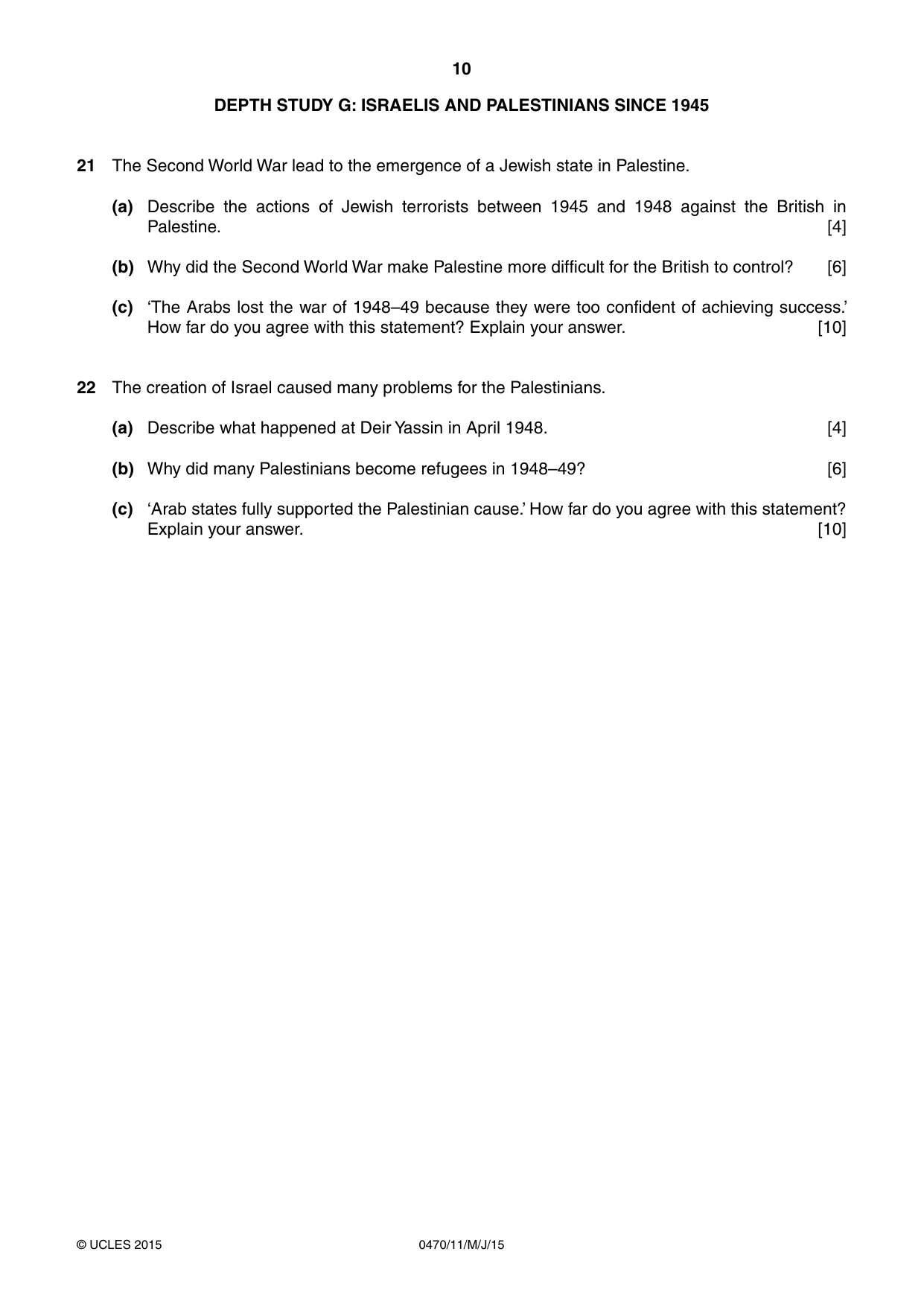 Cambridge IGCSE History 0470 2015 May/June Paper 1 · Variant 1 question paper, page 10 of 12