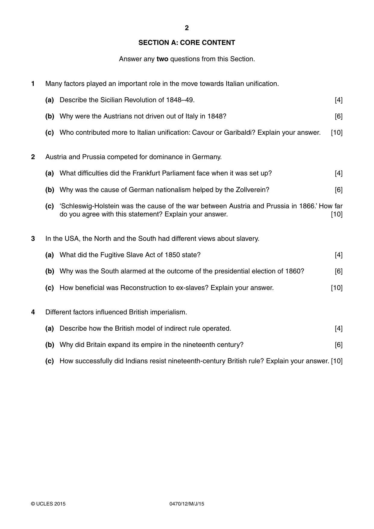 Cambridge IGCSE History 0470 2015 May/June Paper 1 · Variant 2 question paper, page 2 of 12