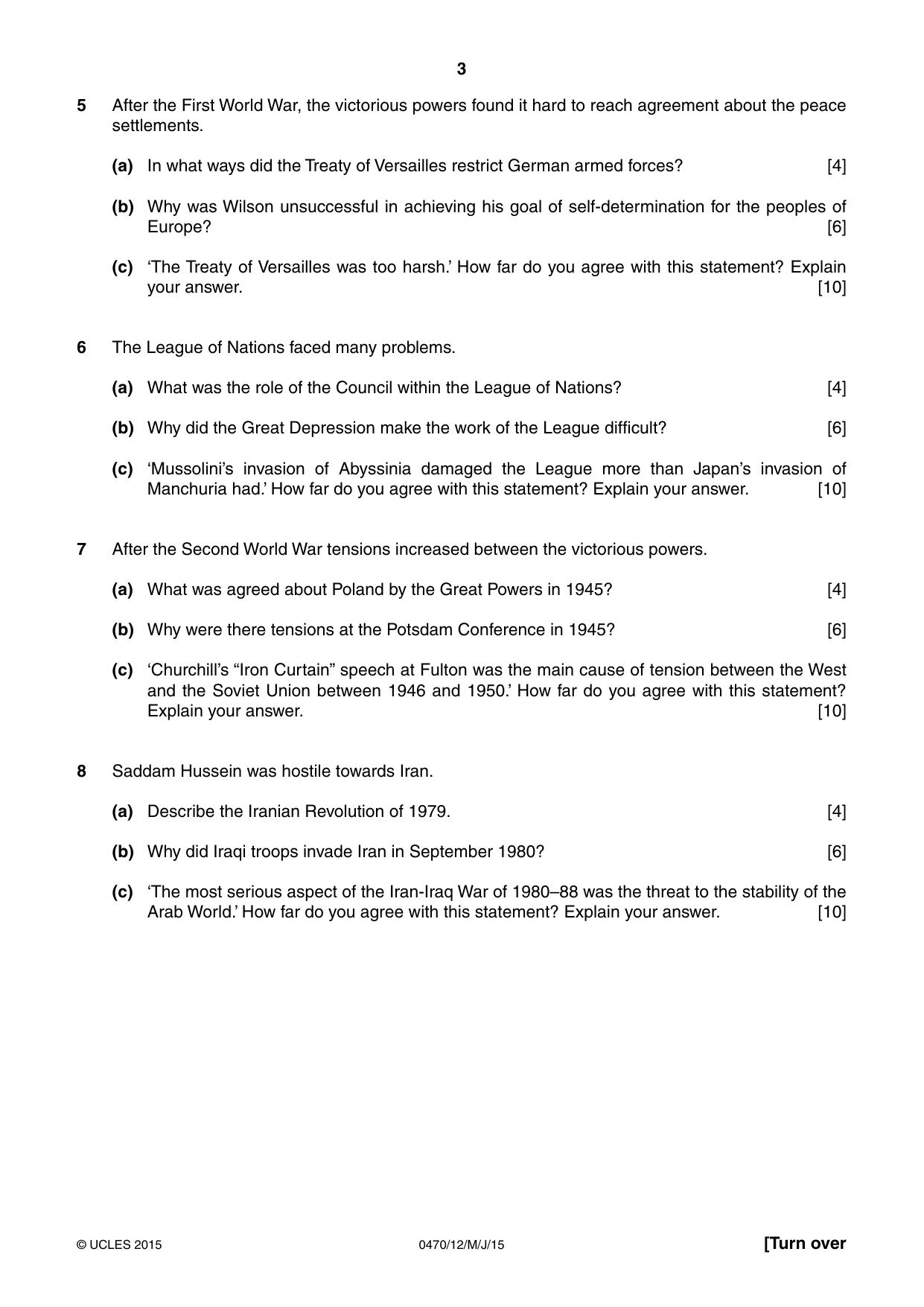 Cambridge IGCSE History 0470 2015 May/June Paper 1 · Variant 2 question paper, page 3 of 12
