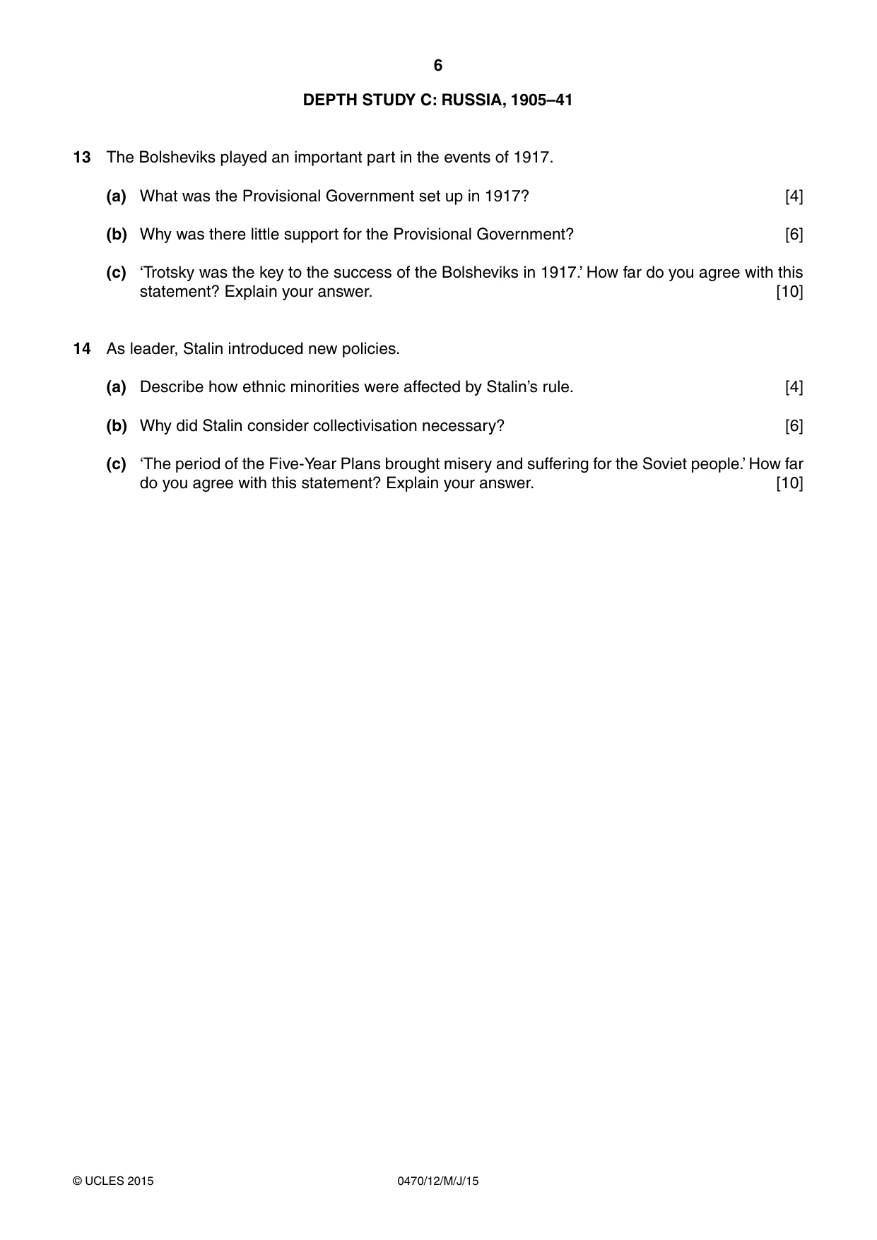 Cambridge IGCSE History 0470 2015 May/June Paper 1 · Variant 2 question paper, page 6 of 12