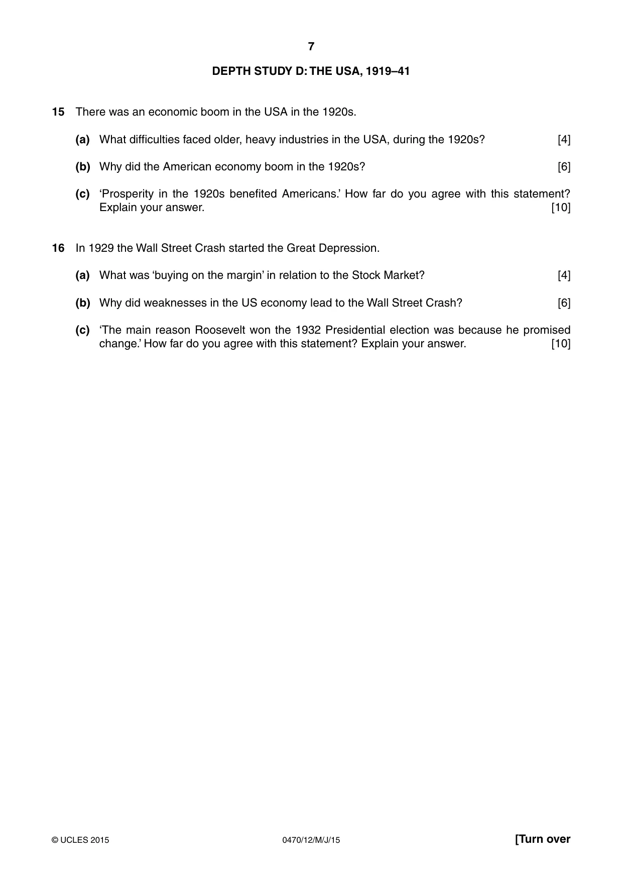 Cambridge IGCSE History 0470 2015 May/June Paper 1 · Variant 2 question paper, page 7 of 12