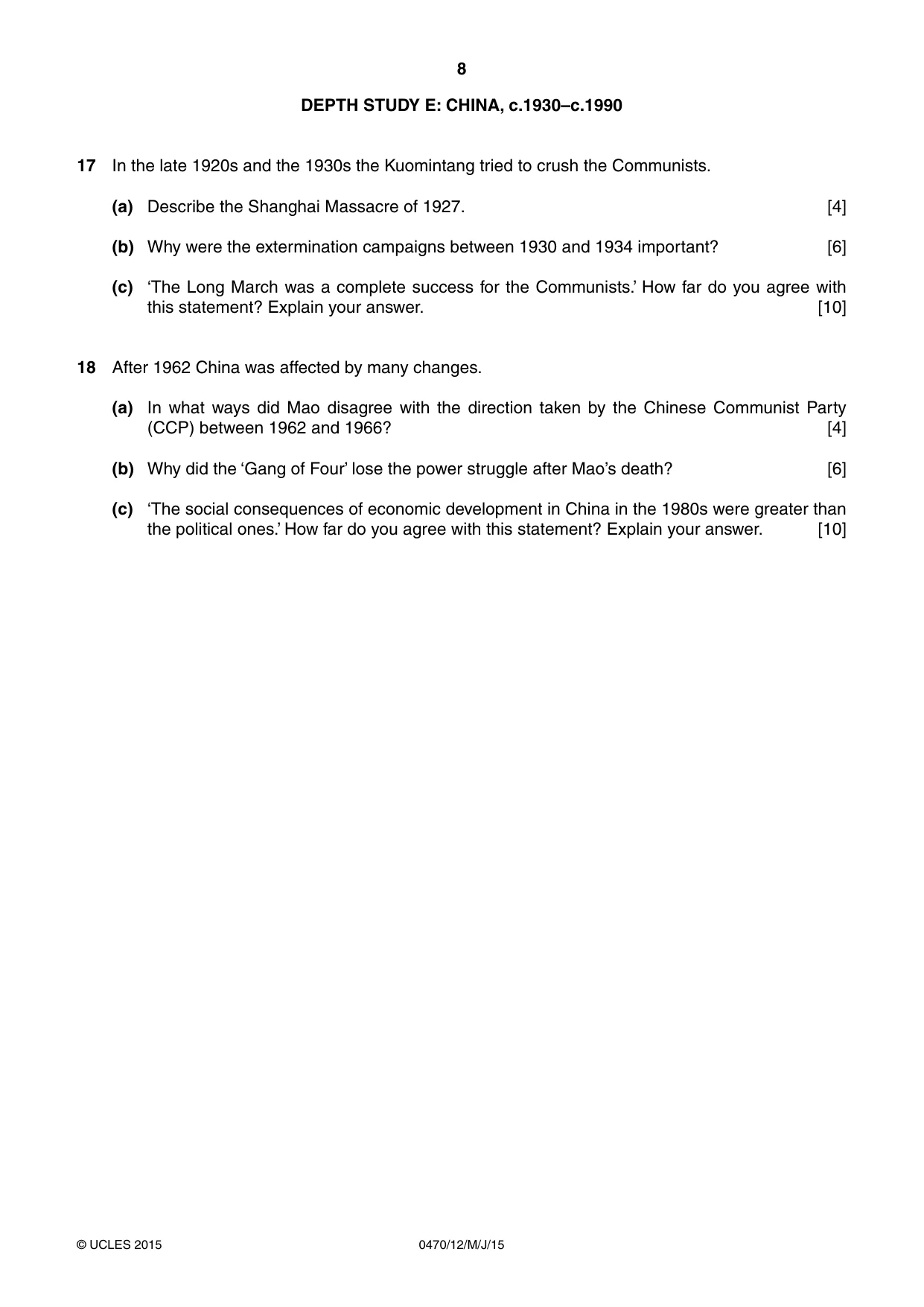 Cambridge IGCSE History 0470 2015 May/June Paper 1 · Variant 2 question paper, page 8 of 12