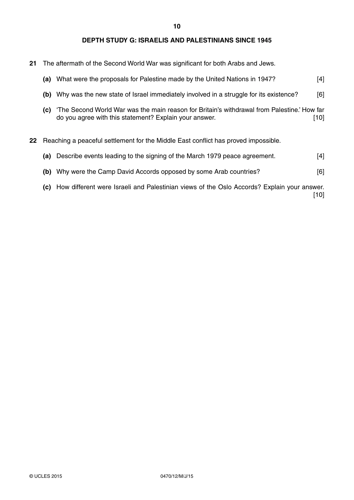 Cambridge IGCSE History 0470 2015 May/June Paper 1 · Variant 2 question paper, page 10 of 12