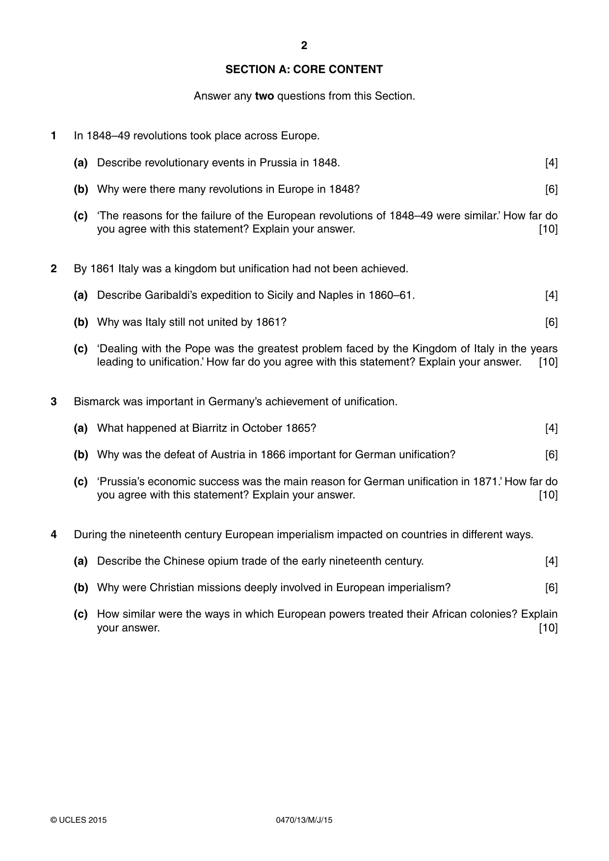 Cambridge IGCSE History 0470 2015 May/June Paper 1 · Variant 3 question paper, page 2 of 12