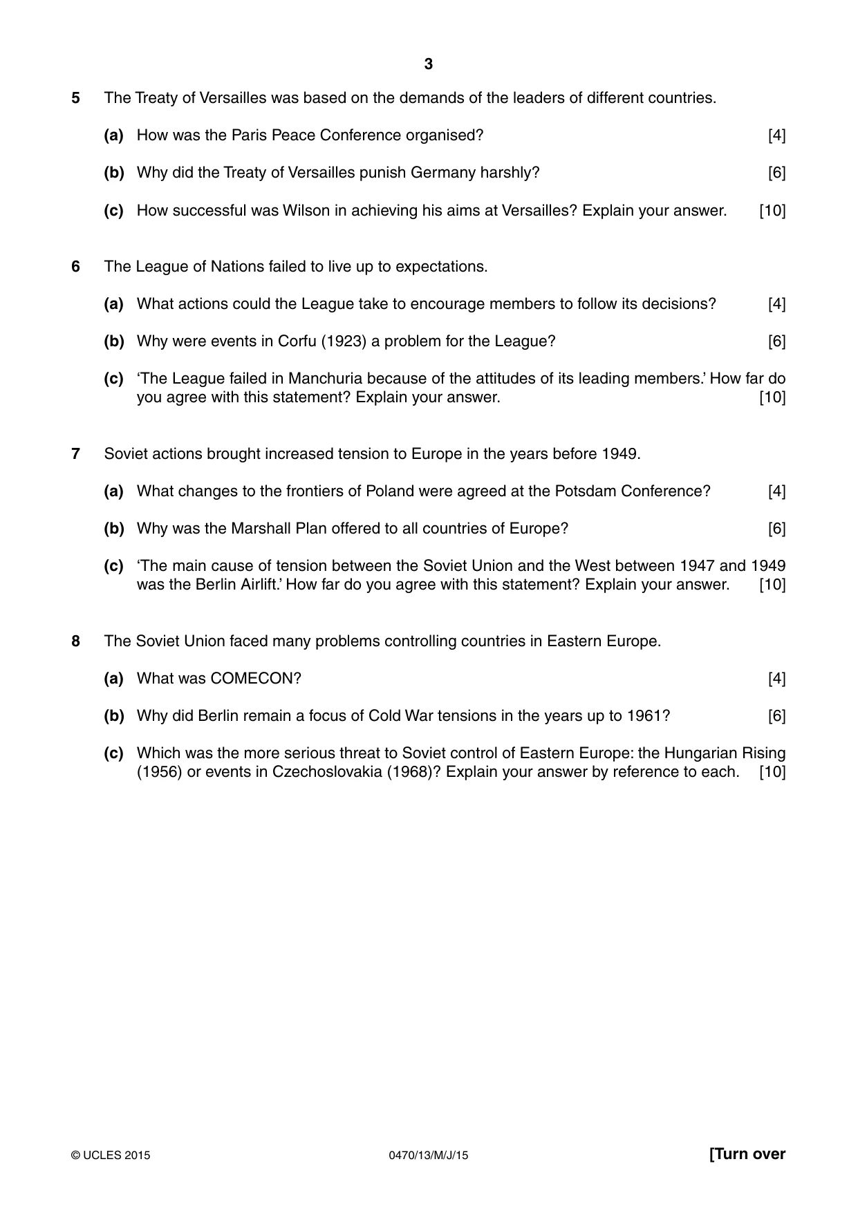 Cambridge IGCSE History 0470 2015 May/June Paper 1 · Variant 3 question paper, page 3 of 12