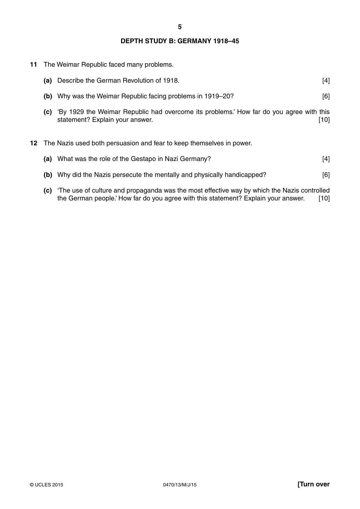 Cambridge IGCSE History 0470 2015 May/June Paper 1 · Variant 3 question paper, page 5 of 12