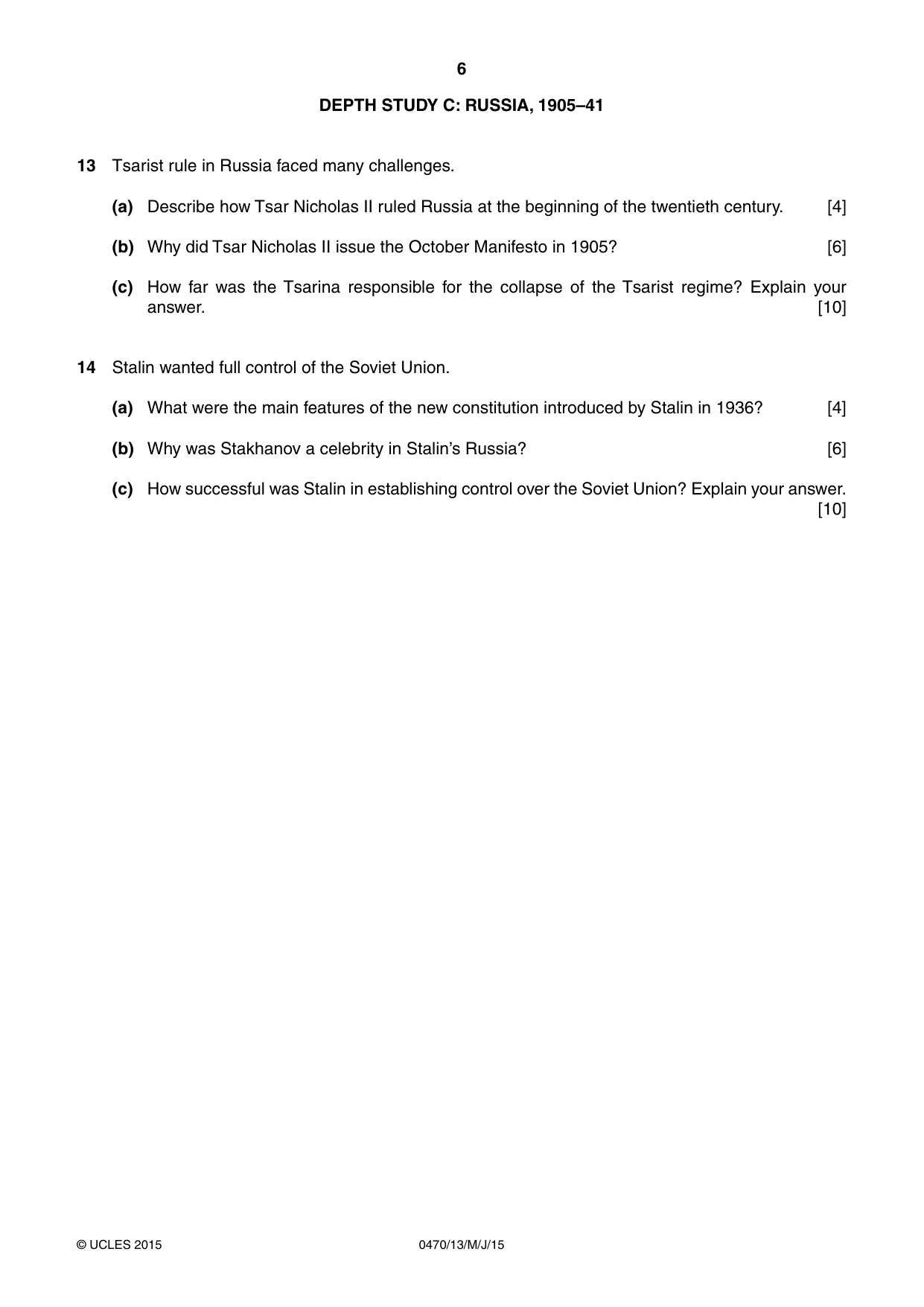 Cambridge IGCSE History 0470 2015 May/June Paper 1 · Variant 3 question paper, page 6 of 12