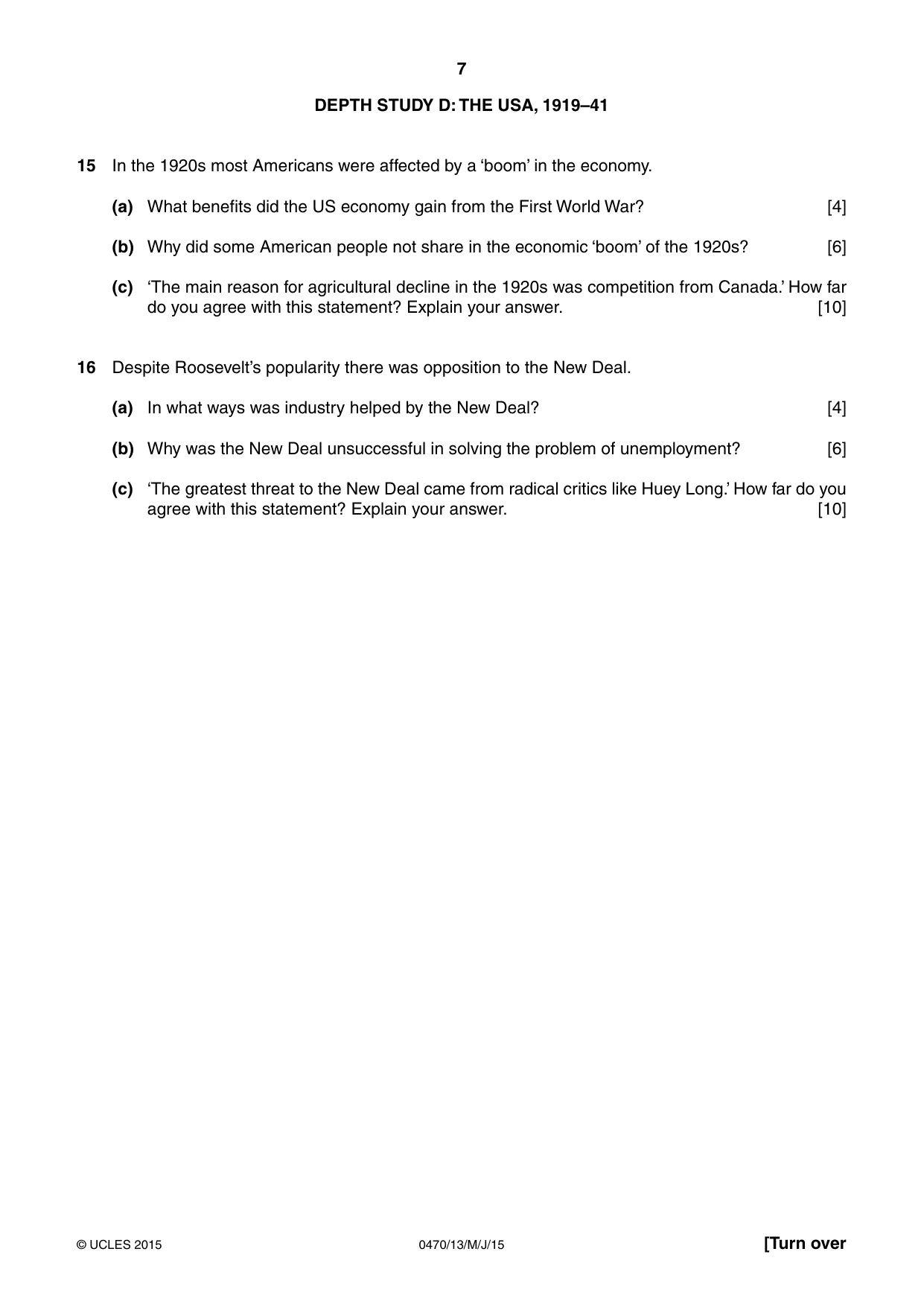 Cambridge IGCSE History 0470 2015 May/June Paper 1 · Variant 3 question paper, page 7 of 12