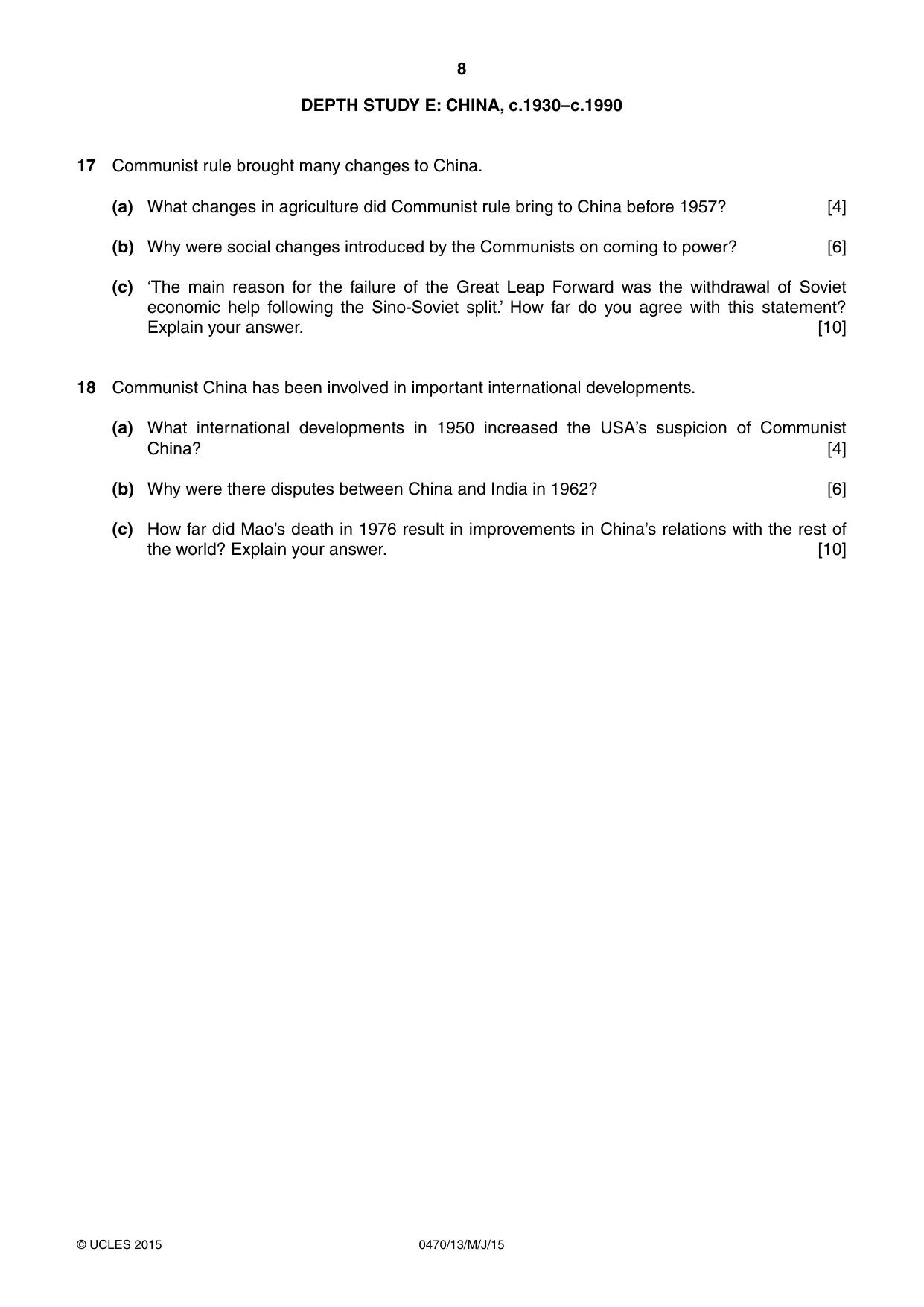 Cambridge IGCSE History 0470 2015 May/June Paper 1 · Variant 3 question paper, page 8 of 12