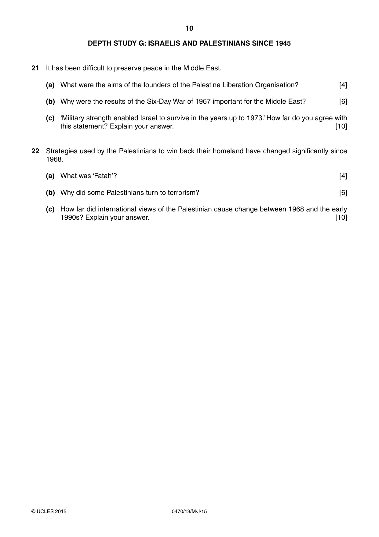 Cambridge IGCSE History 0470 2015 May/June Paper 1 · Variant 3 question paper, page 10 of 12