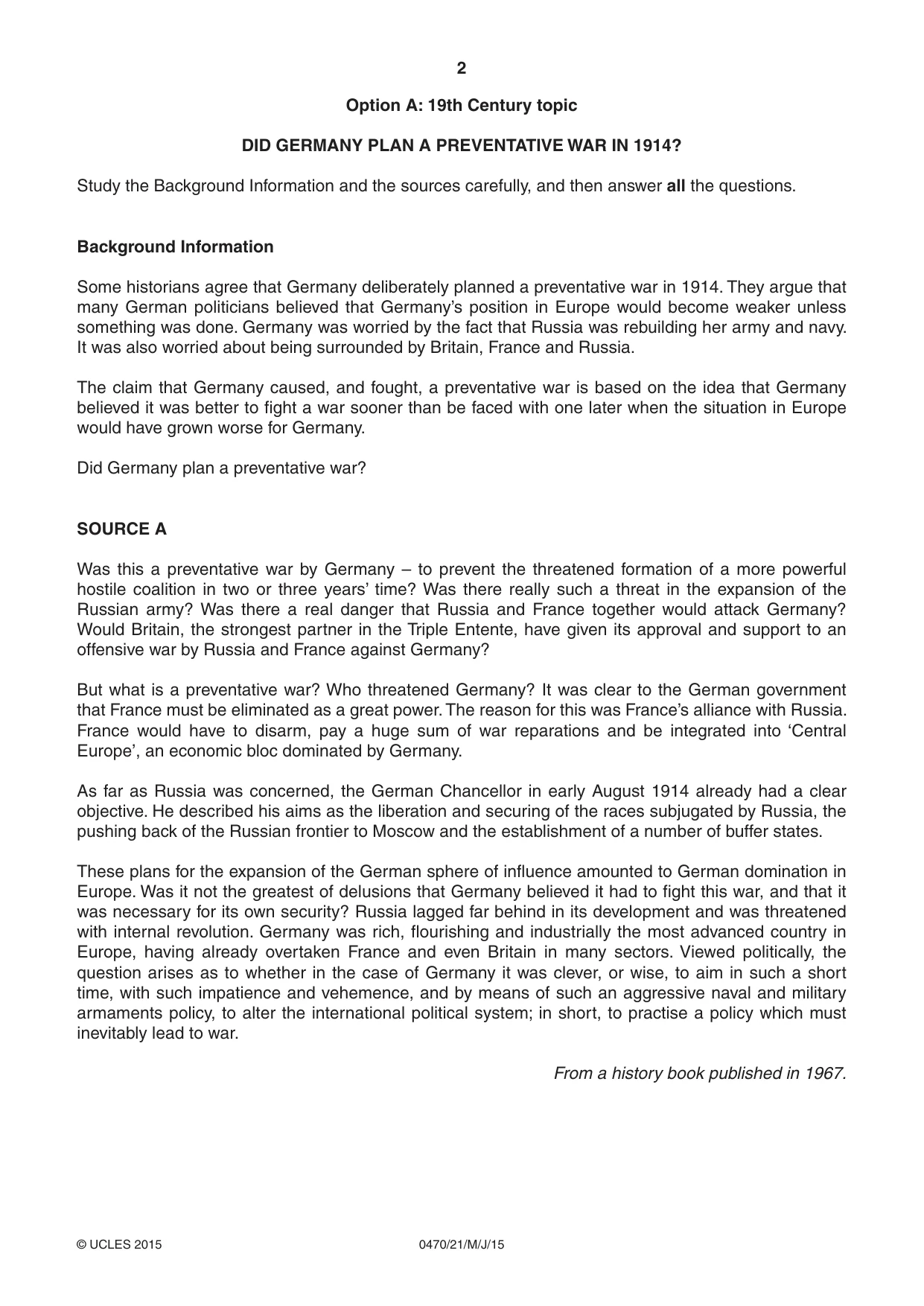 Cambridge IGCSE History 0470 2015 May/June Paper 2 · Variant 1 question paper, page 2 of 12