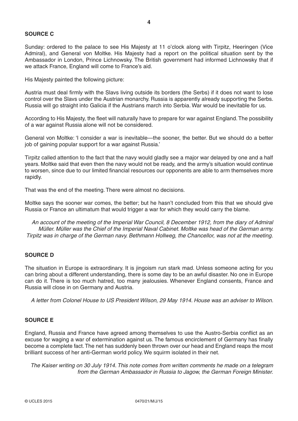 Cambridge IGCSE History 0470 2015 May/June Paper 2 · Variant 1 question paper, page 4 of 12