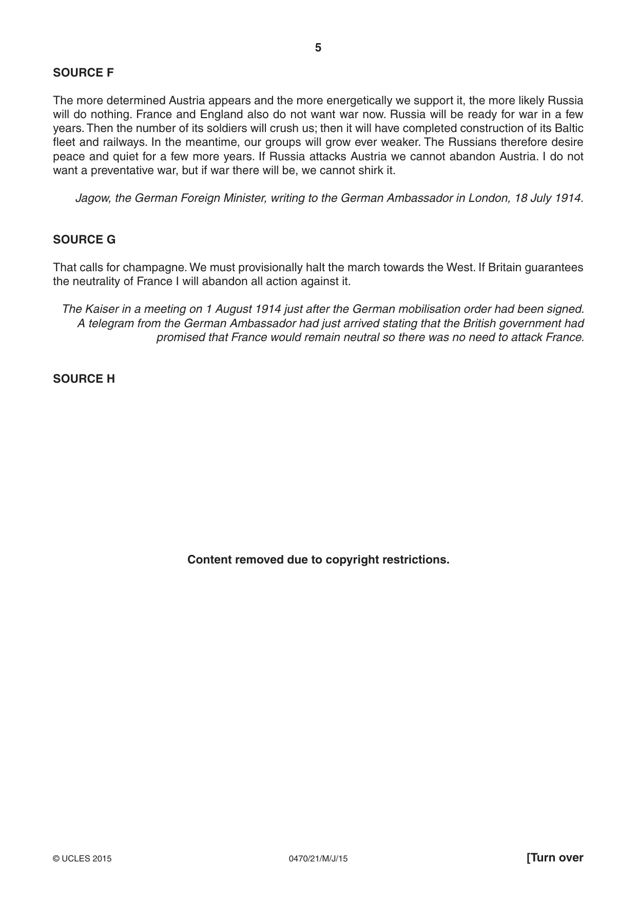 Cambridge IGCSE History 0470 2015 May/June Paper 2 · Variant 1 question paper, page 5 of 12