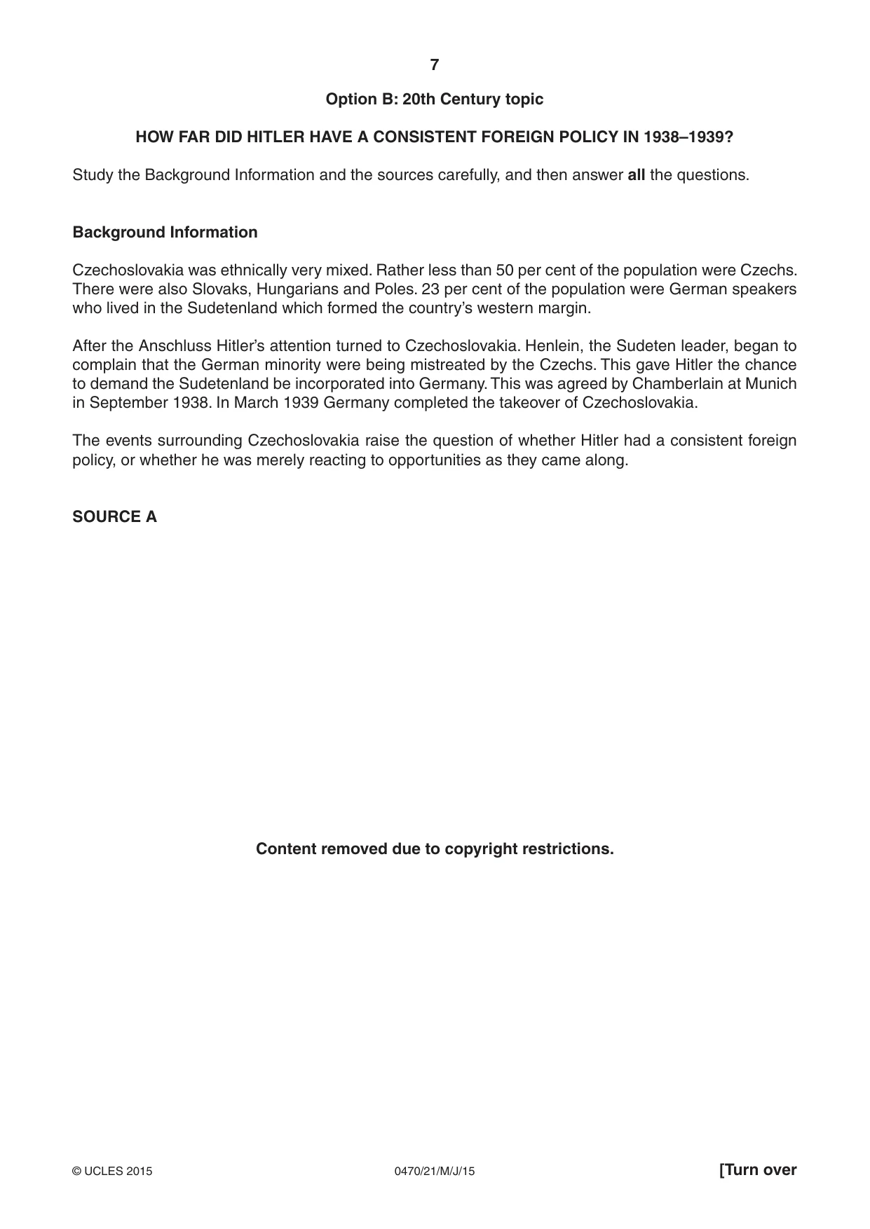 Cambridge IGCSE History 0470 2015 May/June Paper 2 · Variant 1 question paper, page 7 of 12