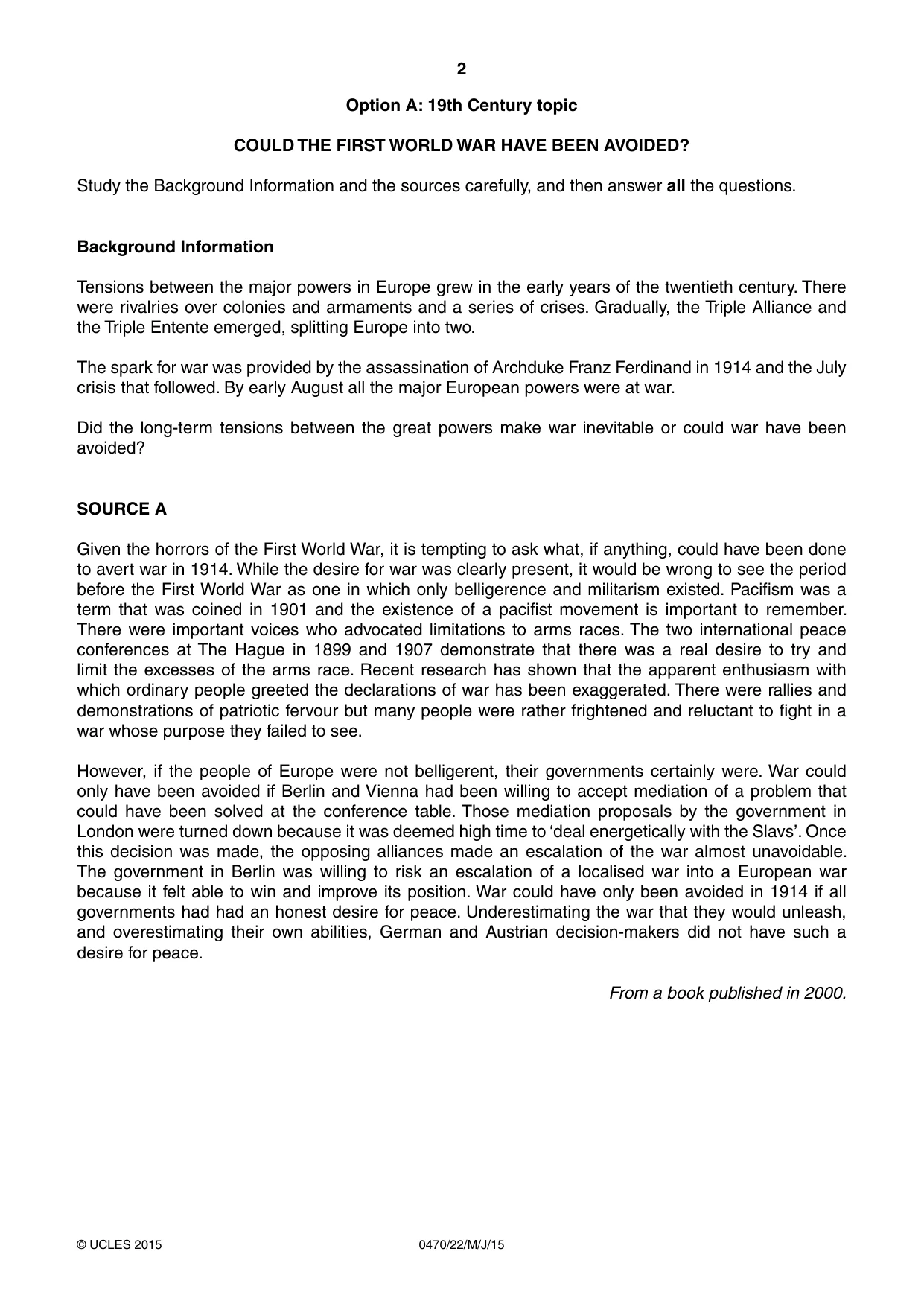 Cambridge IGCSE History 0470 2015 May/June Paper 2 · Variant 2 question paper, page 2 of 16