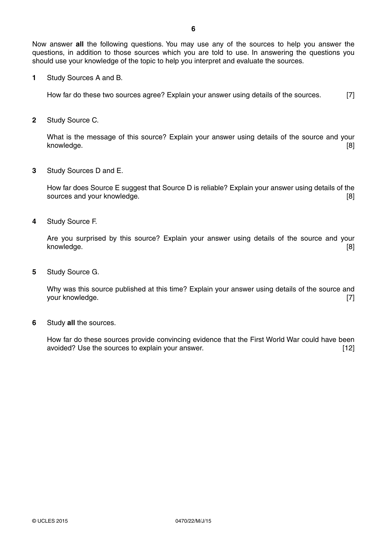 Cambridge IGCSE History 0470 2015 May/June Paper 2 · Variant 2 question paper, page 6 of 16