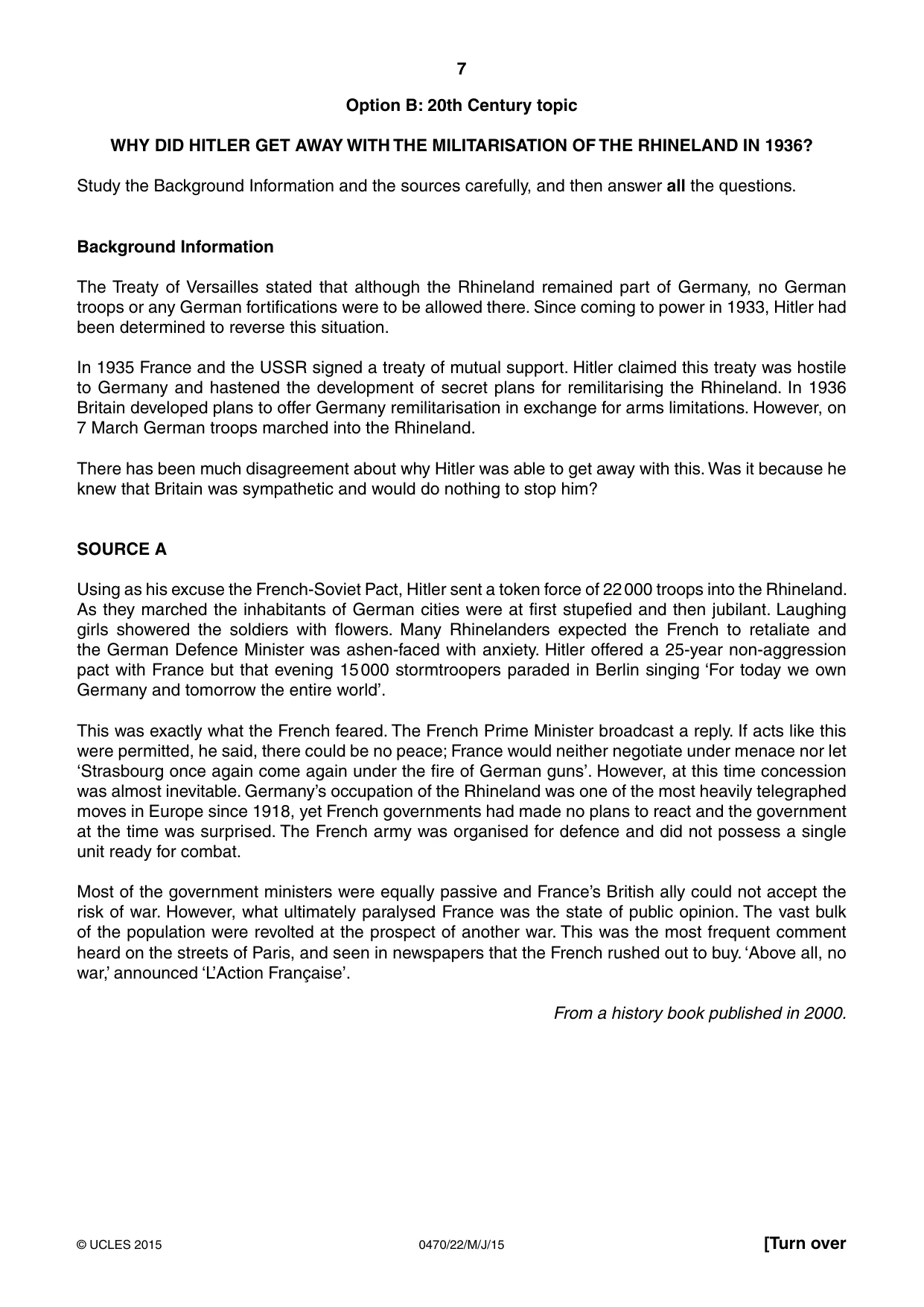 Cambridge IGCSE History 0470 2015 May/June Paper 2 · Variant 2 question paper, page 7 of 16