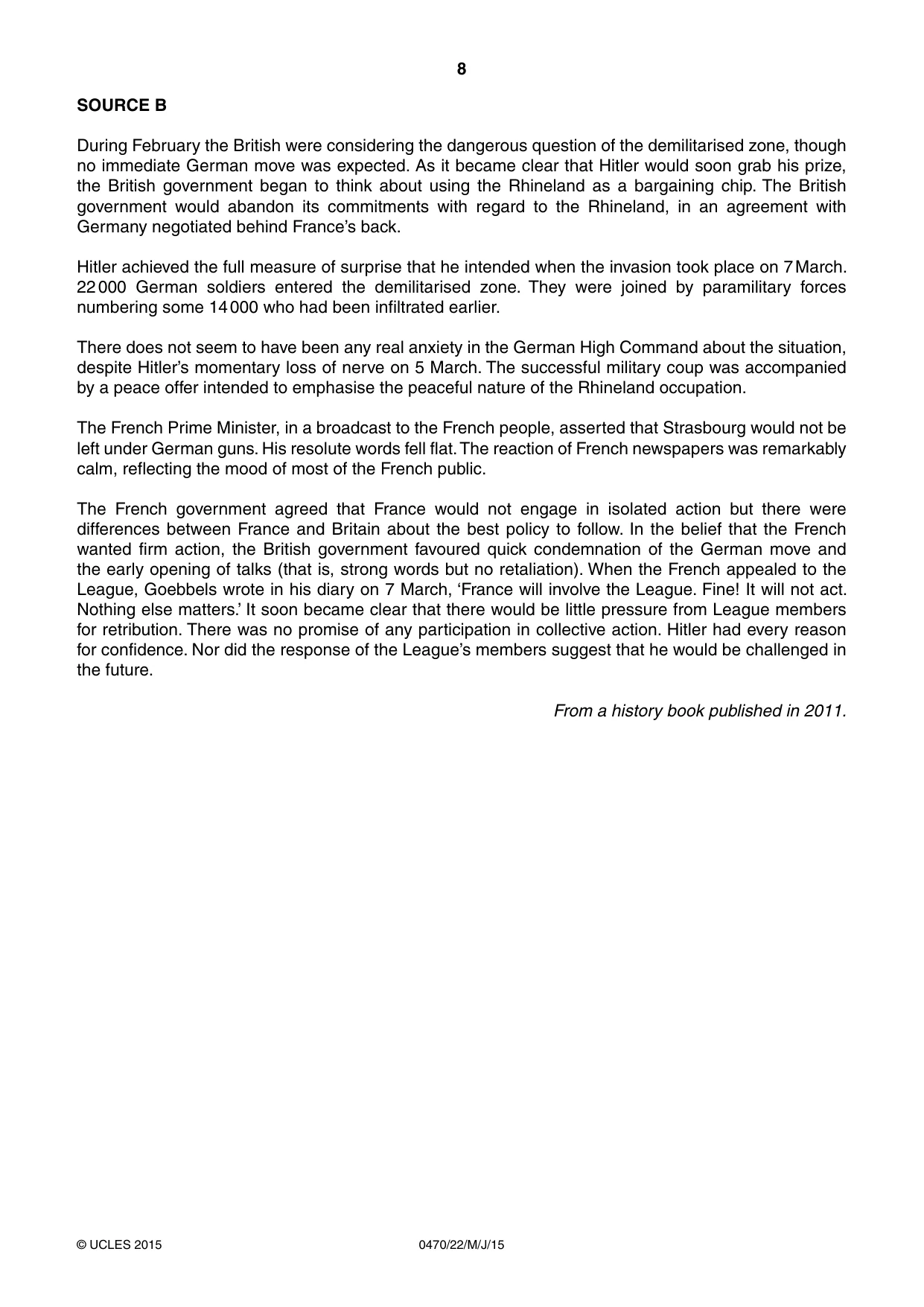 Cambridge IGCSE History 0470 2015 May/June Paper 2 · Variant 2 question paper, page 8 of 16