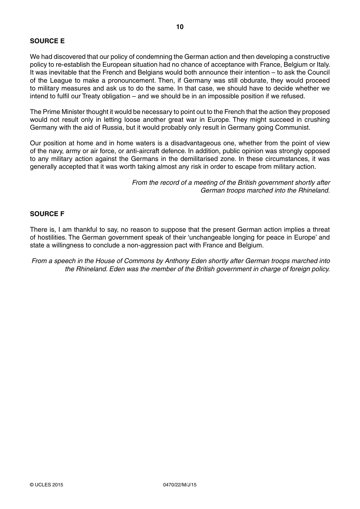 Cambridge IGCSE History 0470 2015 May/June Paper 2 · Variant 2 question paper, page 10 of 16