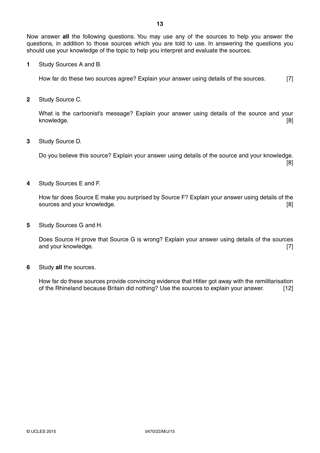 Cambridge IGCSE History 0470 2015 May/June Paper 2 · Variant 2 question paper, page 13 of 16