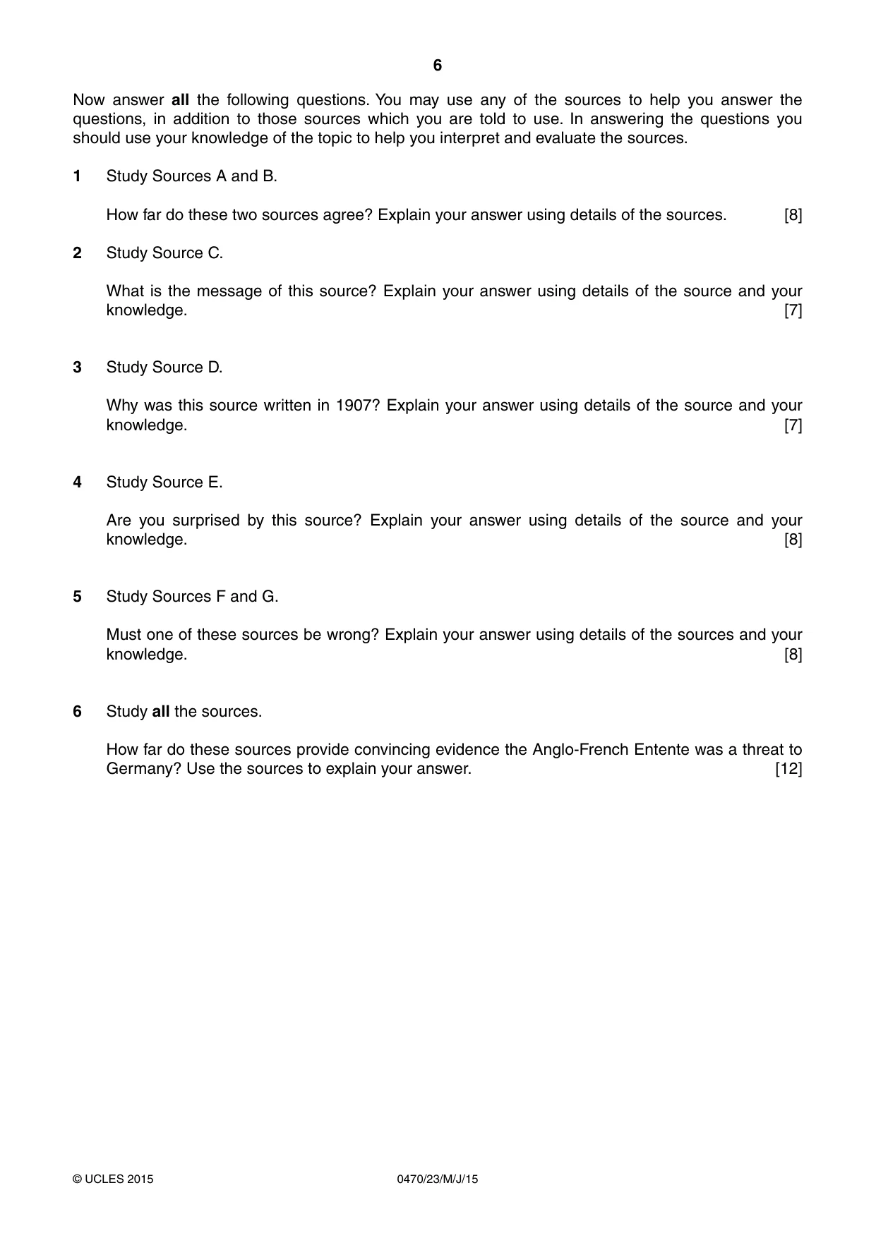 Cambridge IGCSE History 0470 2015 May/June Paper 2 · Variant 3 question paper, page 6 of 12